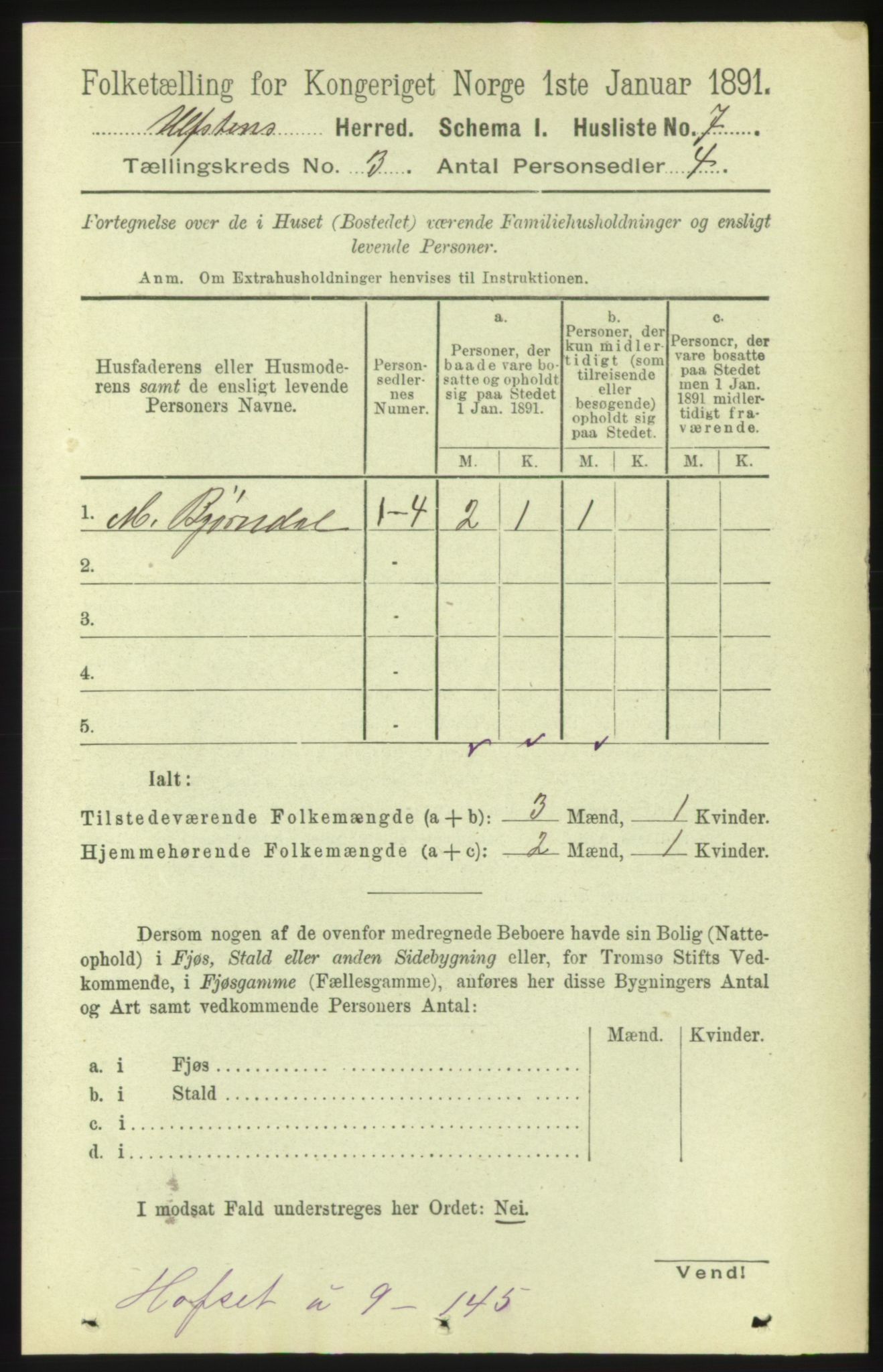 RA, 1891 census for 1516 Ulstein, 1891, p. 735
