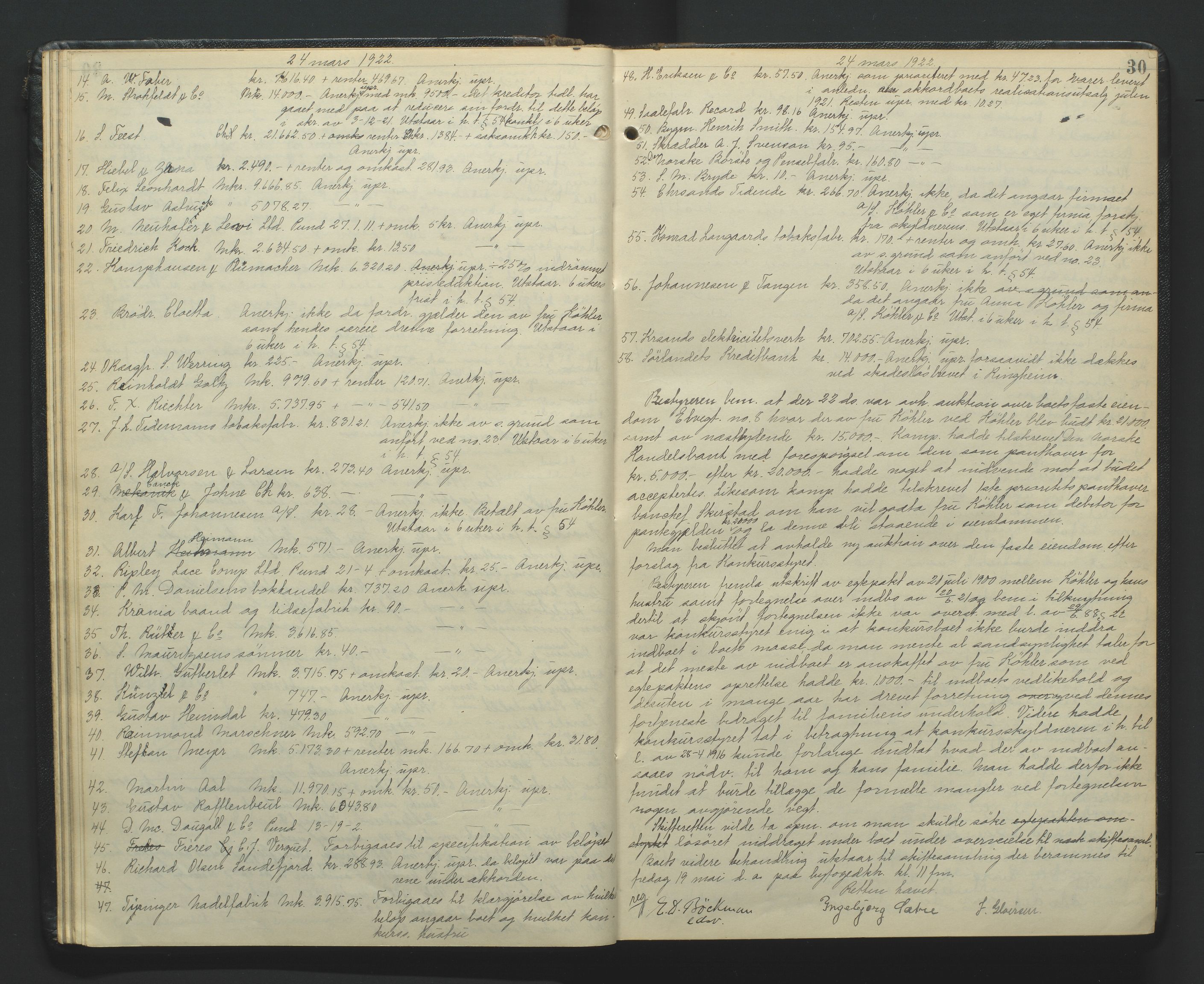 Kristiansand byrett, AV/SAK-1223-0001/H/Hc/L0050: Skifteforhandlingsprotokoll nr. 10, med register, 1921-1925, p. 30