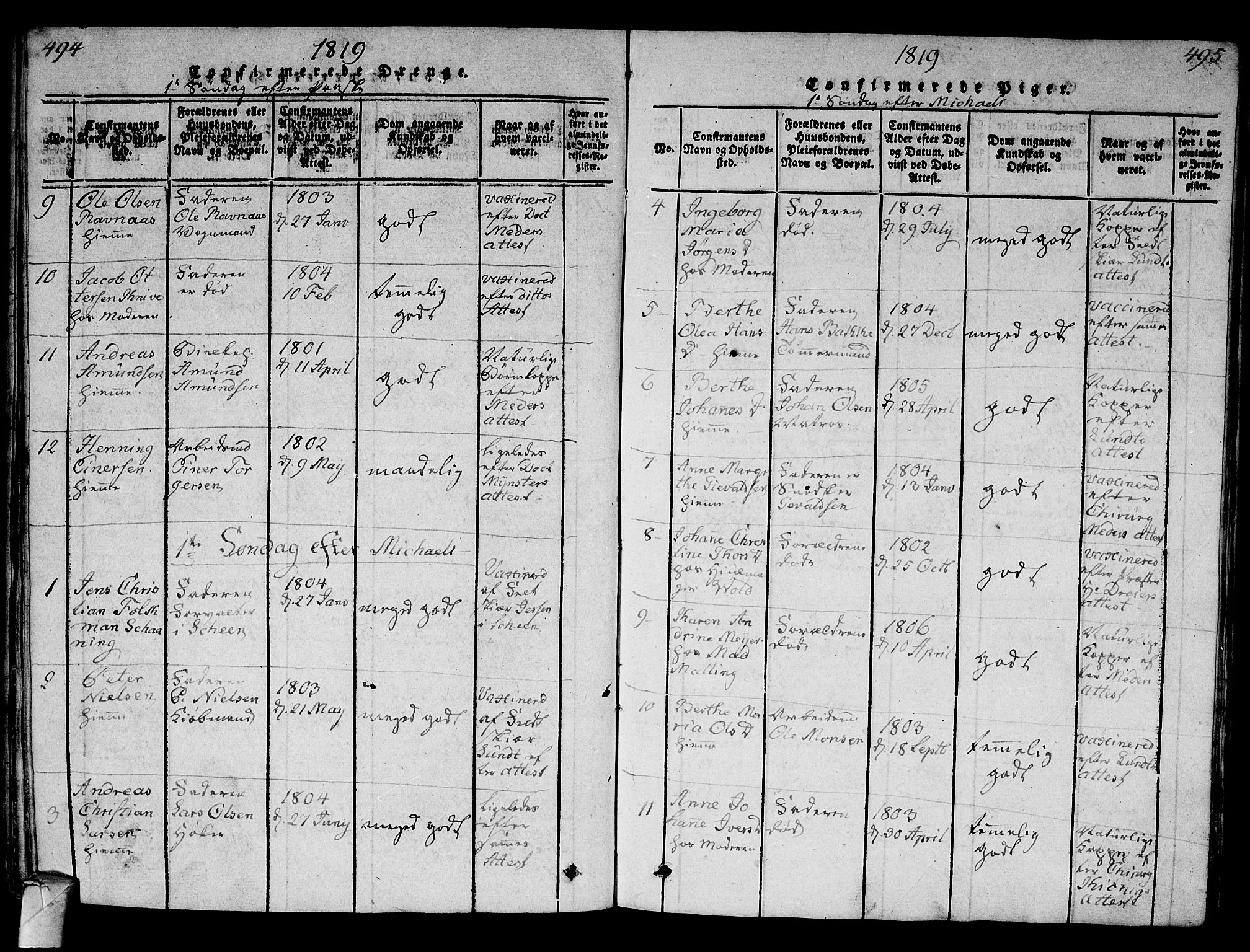 Strømsø kirkebøker, SAKO/A-246/G/Ga/L0001: Parish register (copy) no. 1, 1815-1829, p. 494-495