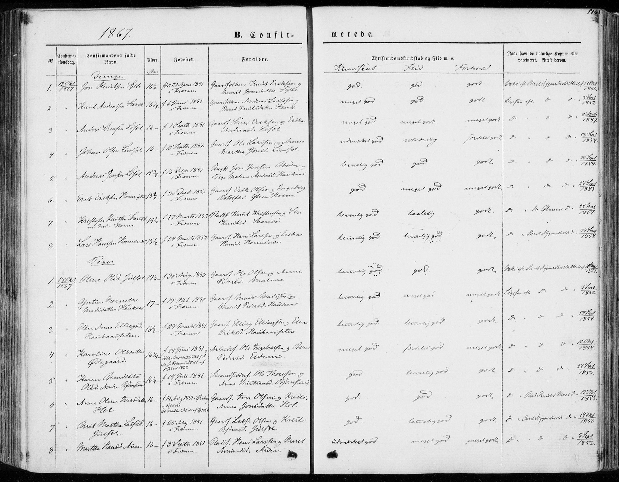 Ministerialprotokoller, klokkerbøker og fødselsregistre - Møre og Romsdal, SAT/A-1454/565/L0748: Parish register (official) no. 565A02, 1845-1872, p. 173
