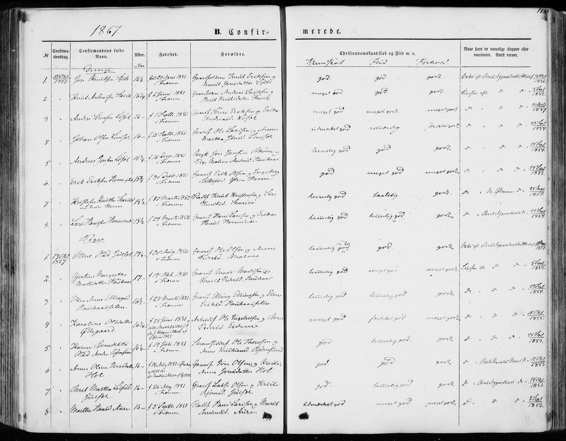 Ministerialprotokoller, klokkerbøker og fødselsregistre - Møre og Romsdal, AV/SAT-A-1454/565/L0748: Parish register (official) no. 565A02, 1845-1872, p. 173