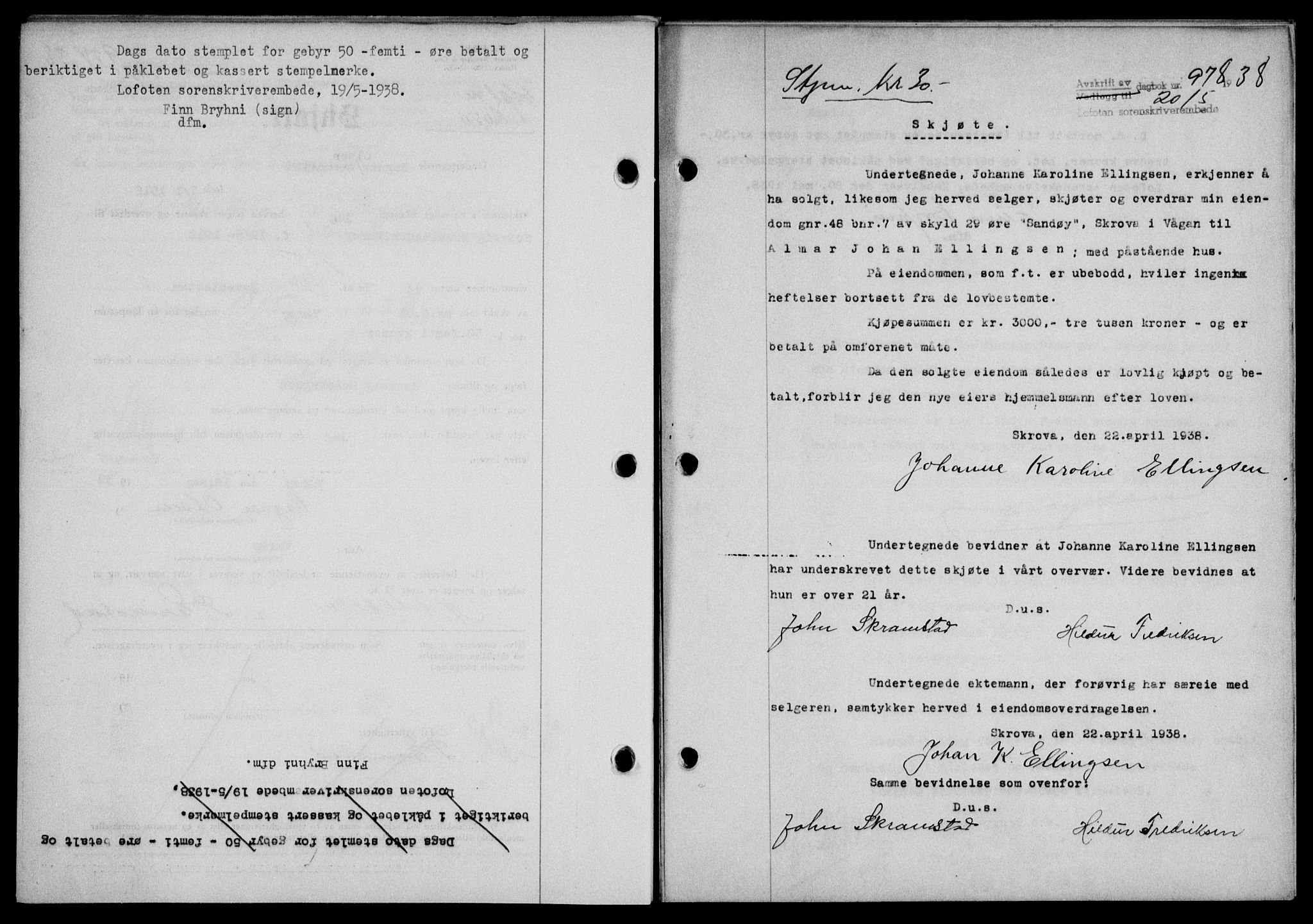 Lofoten sorenskriveri, SAT/A-0017/1/2/2C/L0004a: Mortgage book no. 4a, 1938-1938, Diary no: : 978/1938