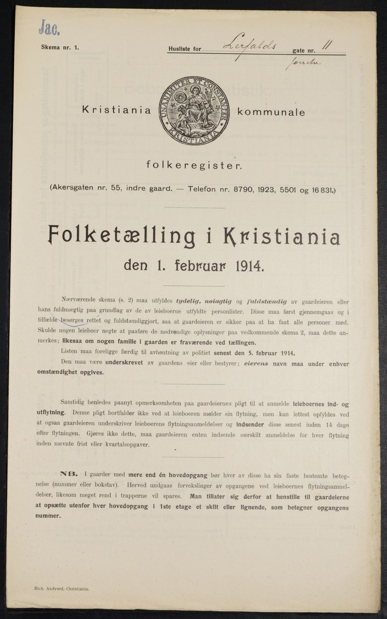 OBA, Municipal Census 1914 for Kristiania, 1914, p. 57332