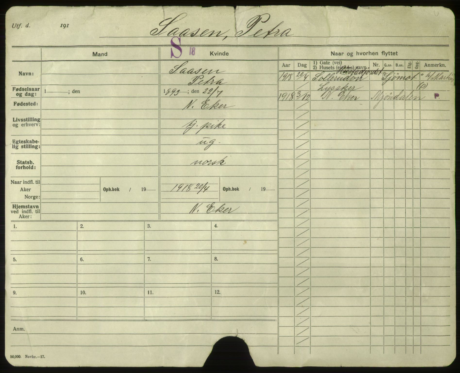 Oslo folkeregister, Registerkort, SAO/A-11715/F/Fa/Faa/L0010: Kvinner, 1917-1922, p. 6