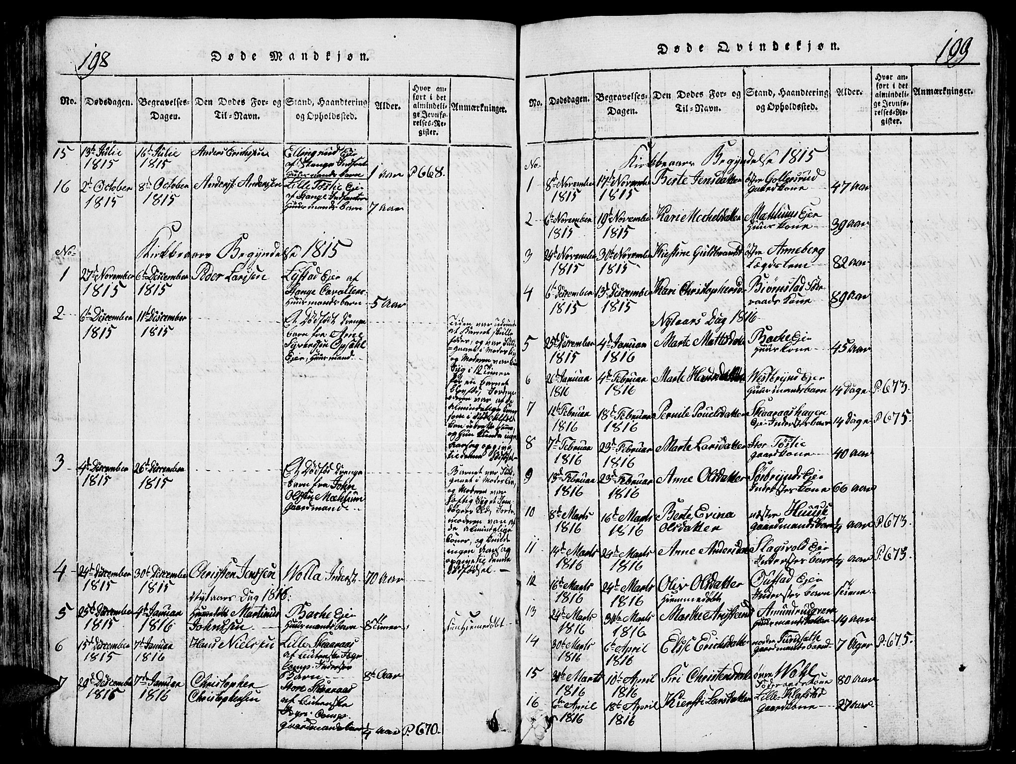 Romedal prestekontor, AV/SAH-PREST-004/L/L0005: Parish register (copy) no. 5, 1814-1829, p. 198-199