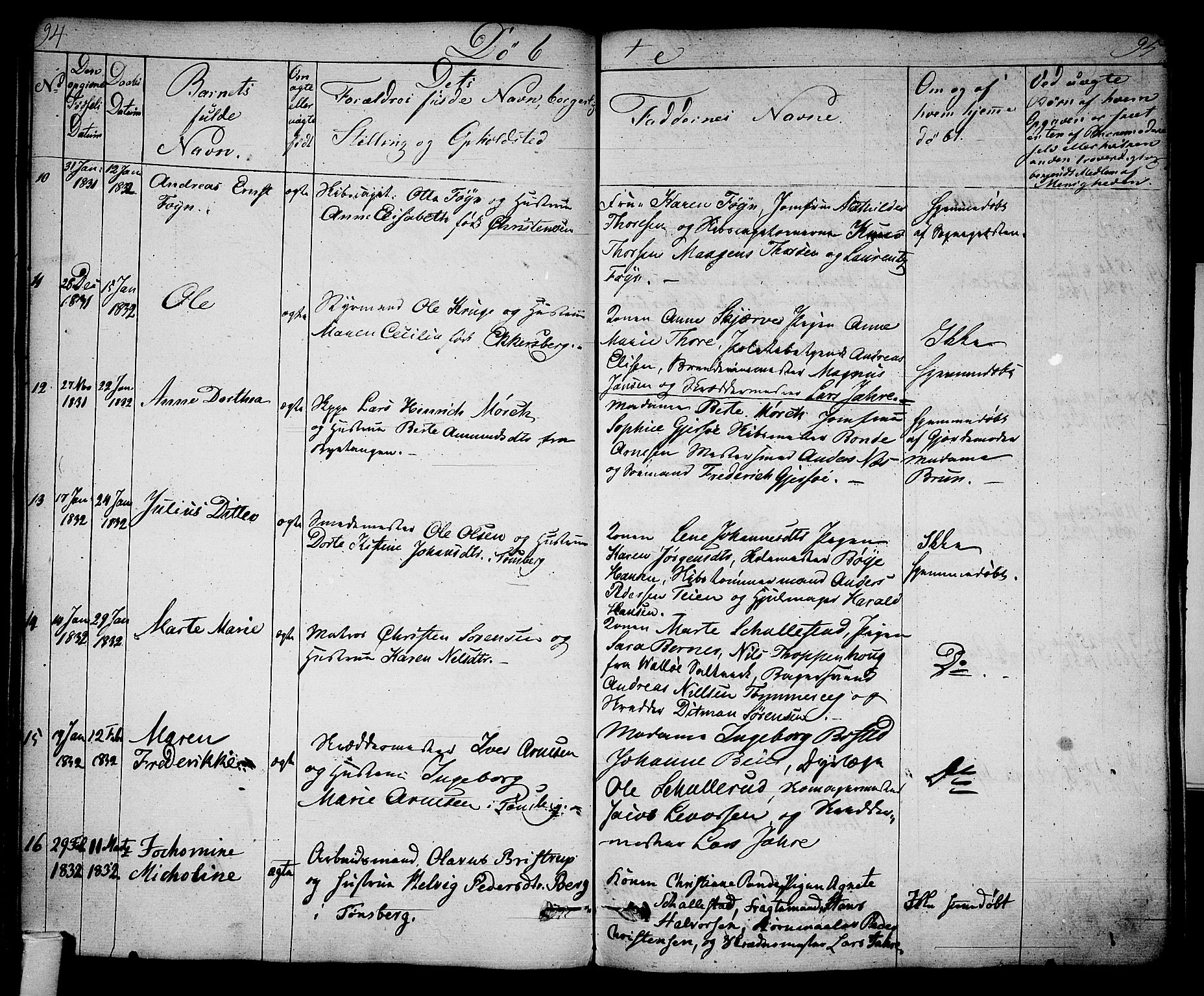 Tønsberg kirkebøker, AV/SAKO-A-330/F/Fa/L0005: Parish register (official) no. I 5, 1827-1836, p. 94-95