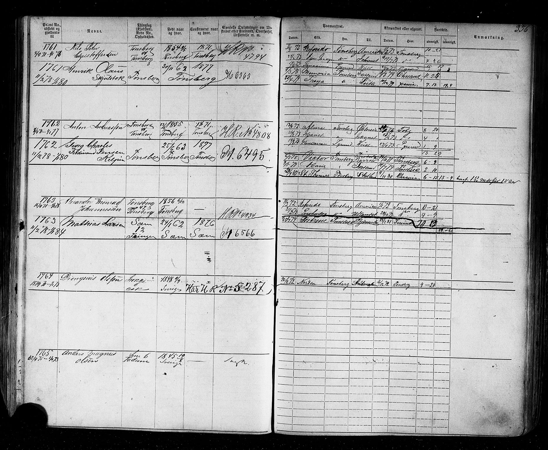 Tønsberg innrulleringskontor, AV/SAKO-A-786/F/Fb/L0002: Annotasjonsrulle Patent nr. 1-2635, 1869-1877, p. 393