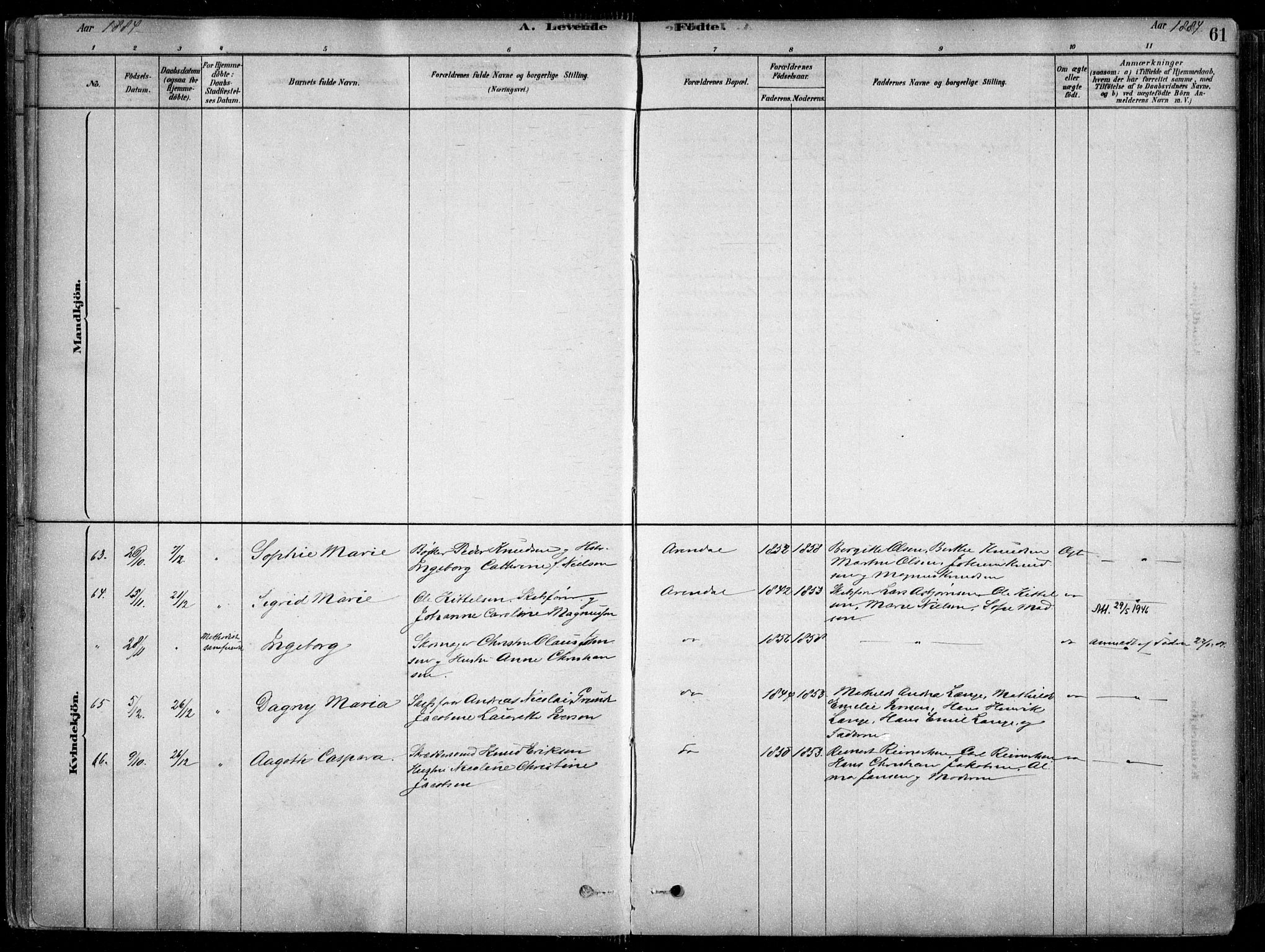 Arendal sokneprestkontor, Trefoldighet, AV/SAK-1111-0040/F/Fa/L0008: Parish register (official) no. A 8, 1878-1899, p. 61