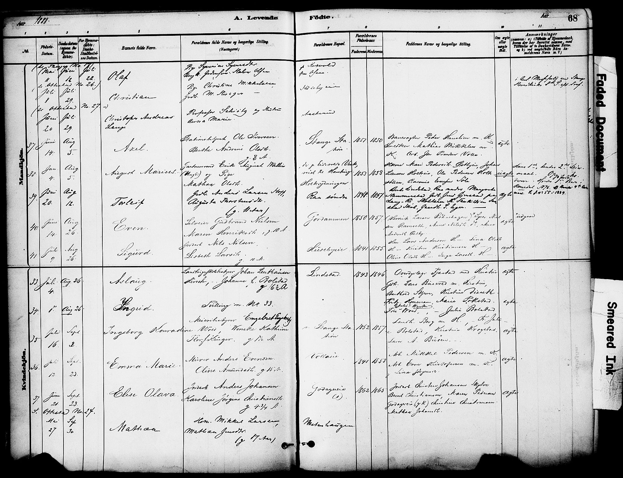 Stange prestekontor, SAH/PREST-002/K/L0017: Parish register (official) no. 17, 1880-1893, p. 68