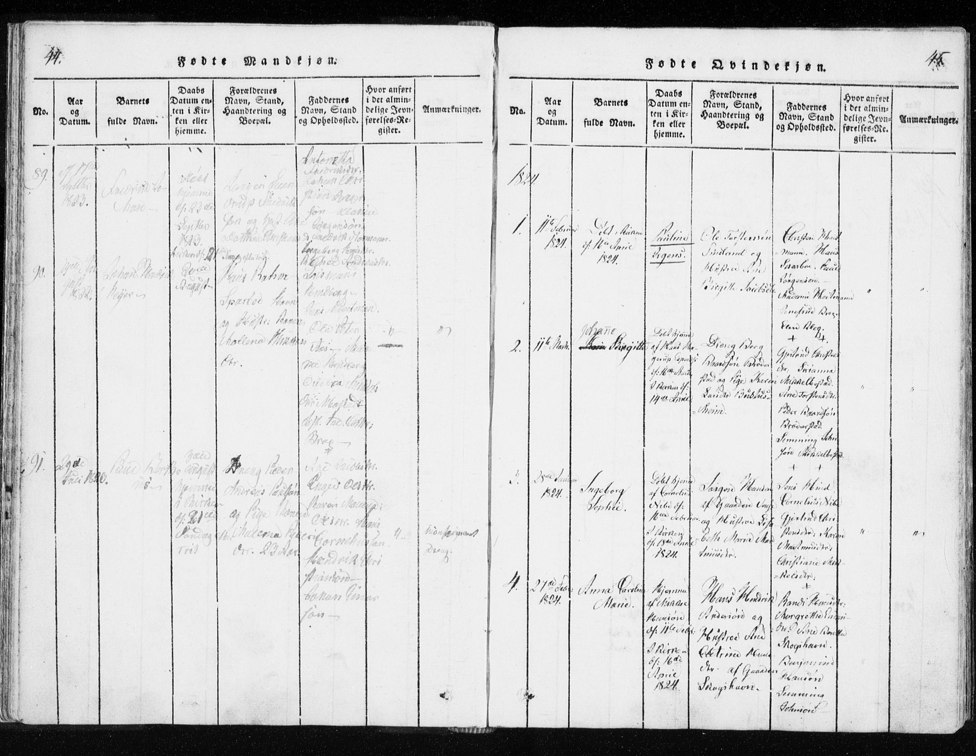 Tranøy sokneprestkontor, SATØ/S-1313/I/Ia/Iaa/L0004kirke: Parish register (official) no. 4, 1820-1829, p. 44-45