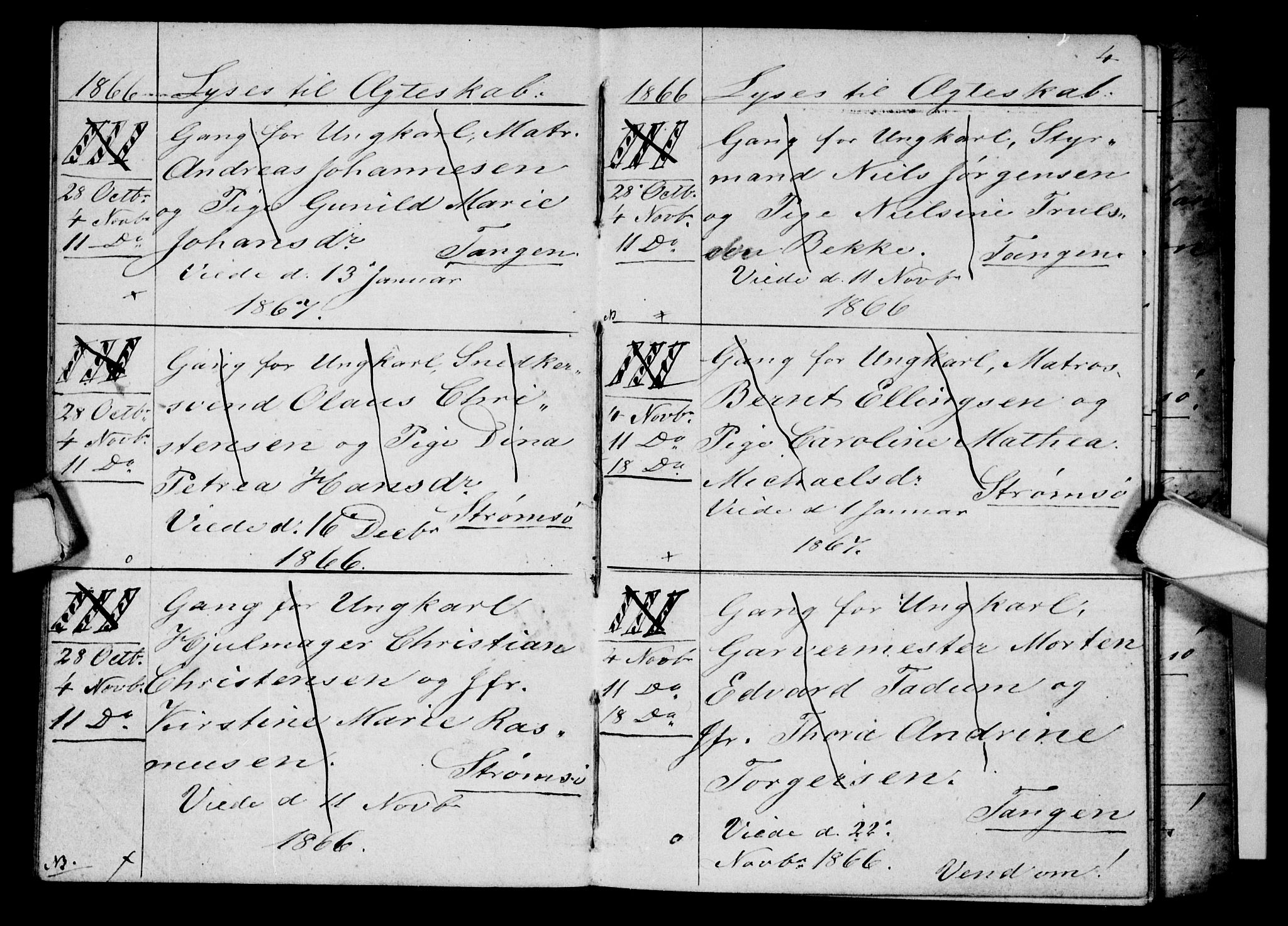 Strømsø kirkebøker, AV/SAKO-A-246/H/Ha/L0003: Banns register no. 3, 1866-1874, p. 4