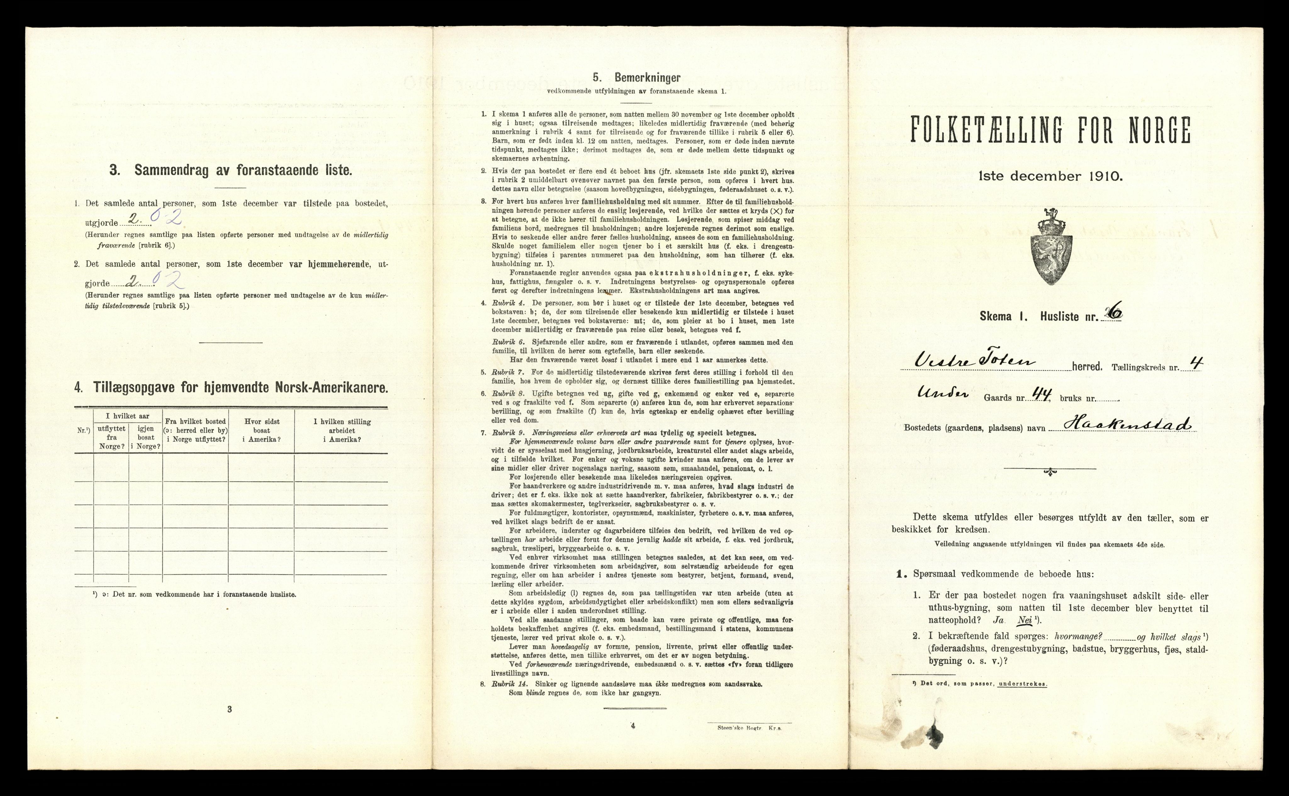 RA, 1910 census for Vestre Toten, 1910, p. 531