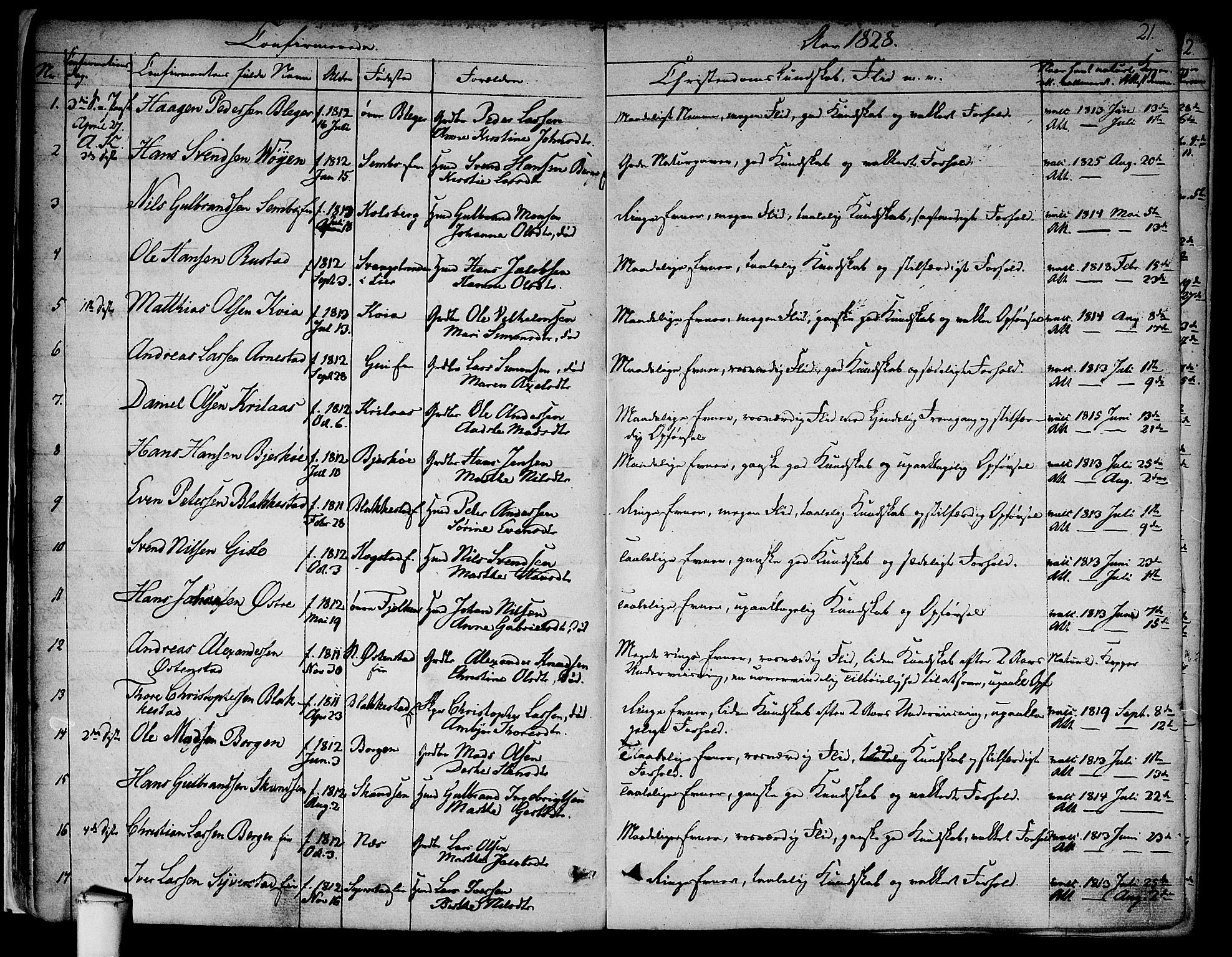 Asker prestekontor Kirkebøker, SAO/A-10256a/F/Fa/L0009: Parish register (official) no. I 9, 1825-1878, p. 21