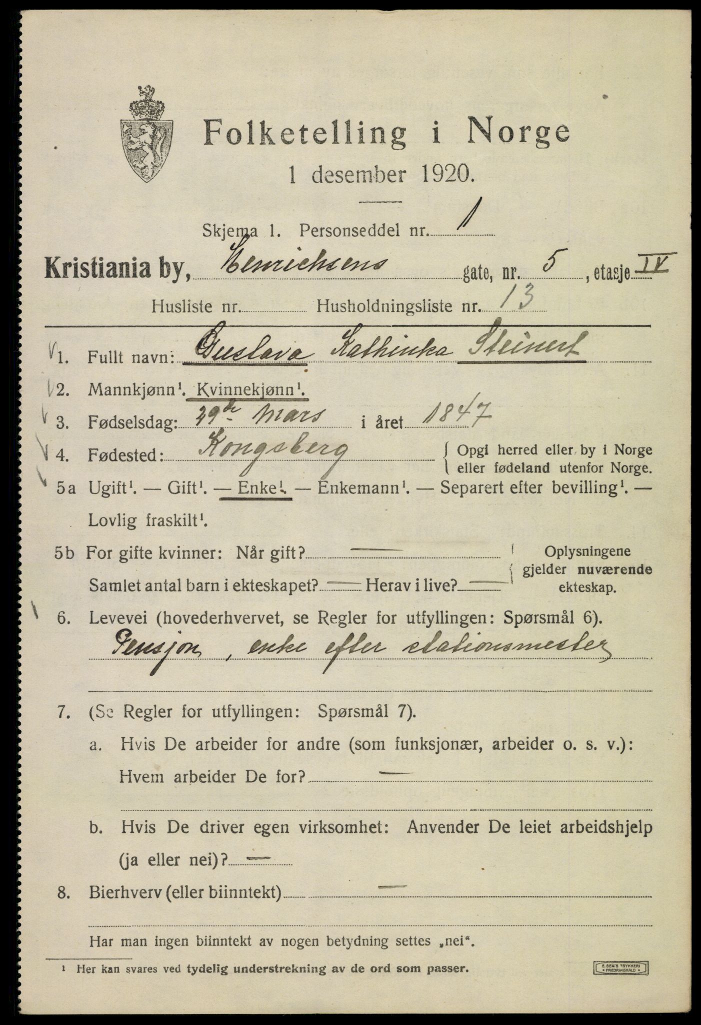 SAO, 1920 census for Kristiania, 1920, p. 286837