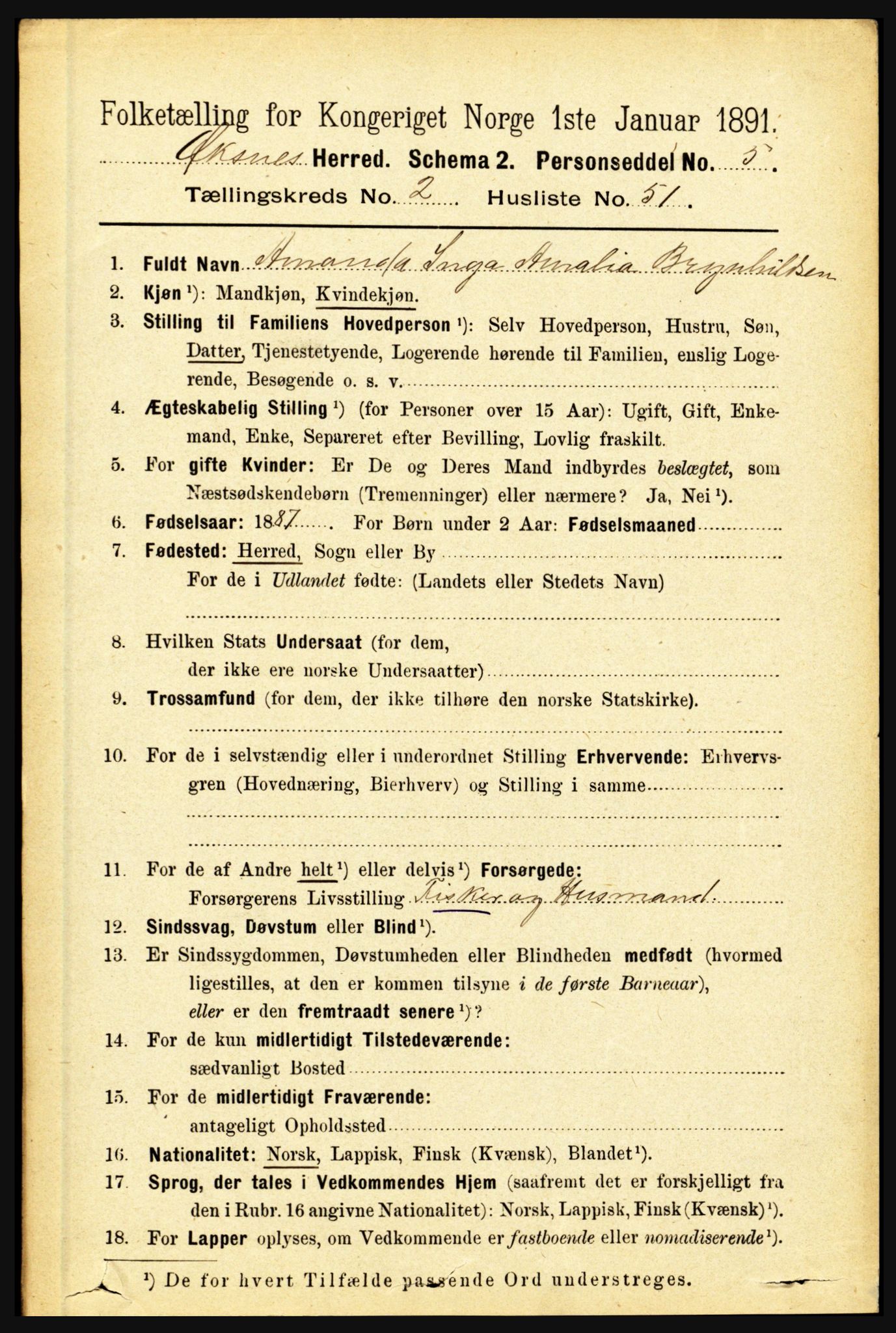 RA, 1891 census for 1868 Øksnes, 1891, p. 1062