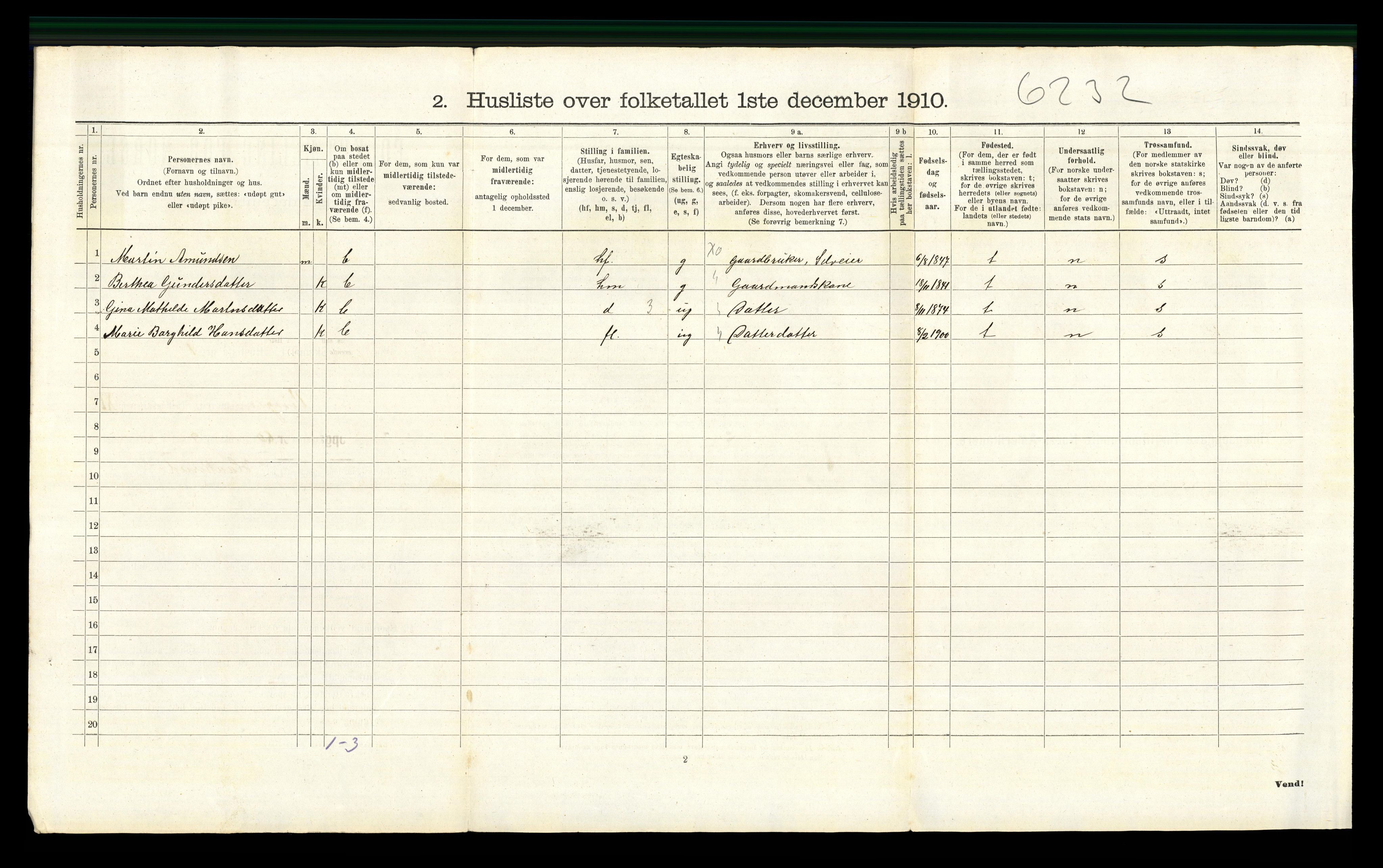 RA, 1910 census for Vinger, 1910, p. 1302