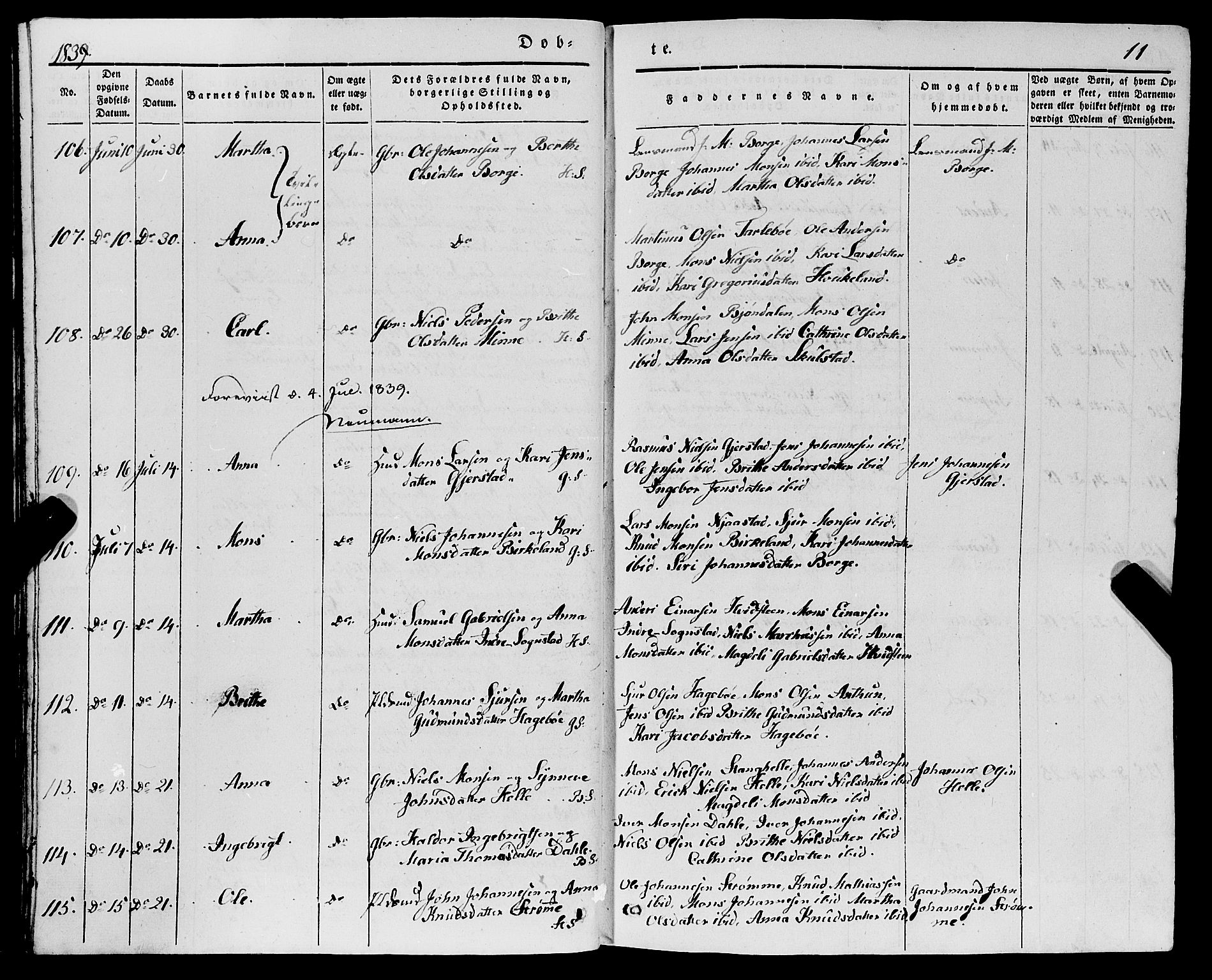 Haus sokneprestembete, AV/SAB-A-75601/H/Haa: Parish register (official) no. A 15, 1838-1847, p. 11