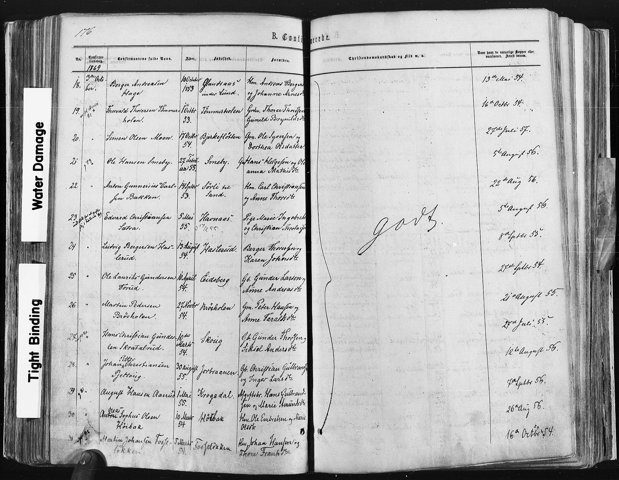 Trøgstad prestekontor Kirkebøker, SAO/A-10925/F/Fa/L0009: Parish register (official) no. I 9, 1865-1877, p. 176