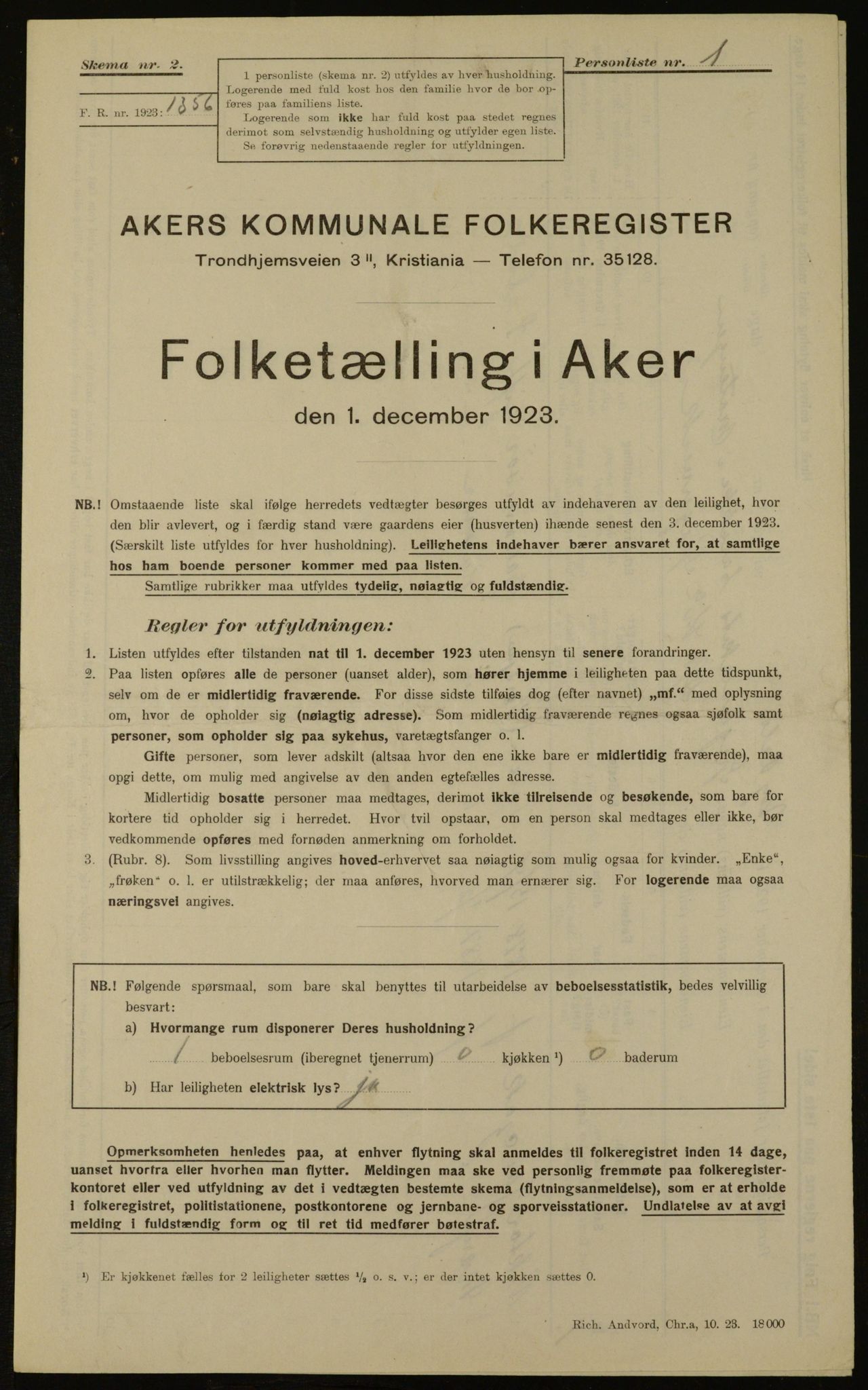 , Municipal Census 1923 for Aker, 1923, p. 16335