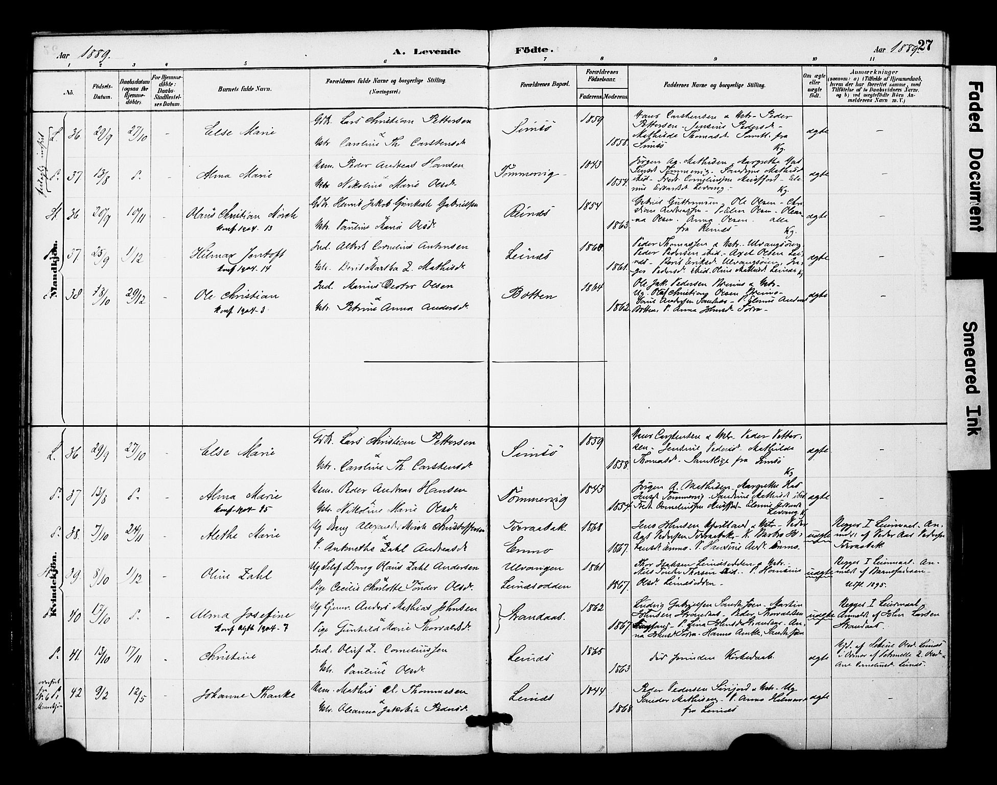 Ministerialprotokoller, klokkerbøker og fødselsregistre - Nordland, AV/SAT-A-1459/831/L0471: Parish register (official) no. 831A02, 1886-1901, p. 27