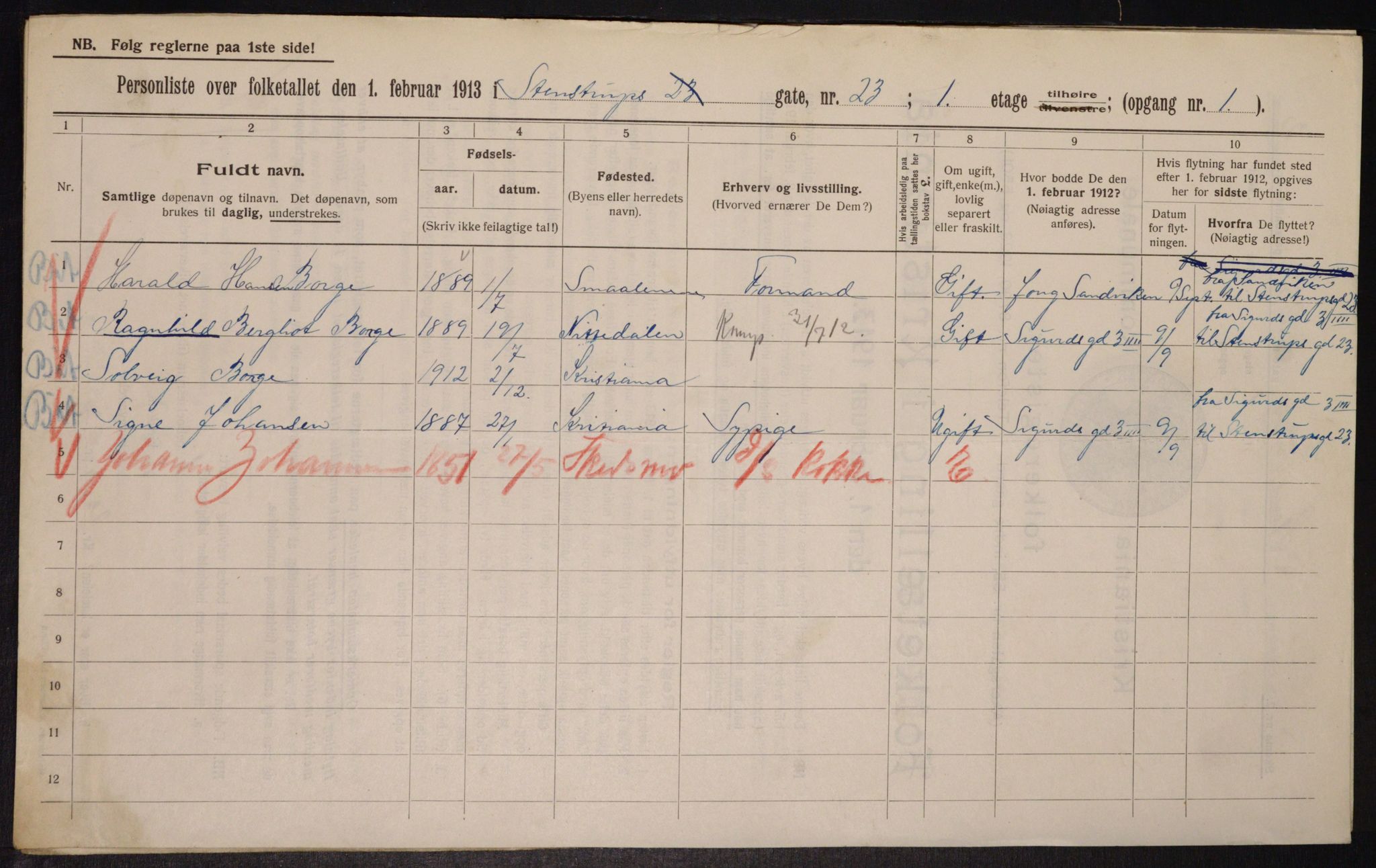 OBA, Municipal Census 1913 for Kristiania, 1913, p. 101500