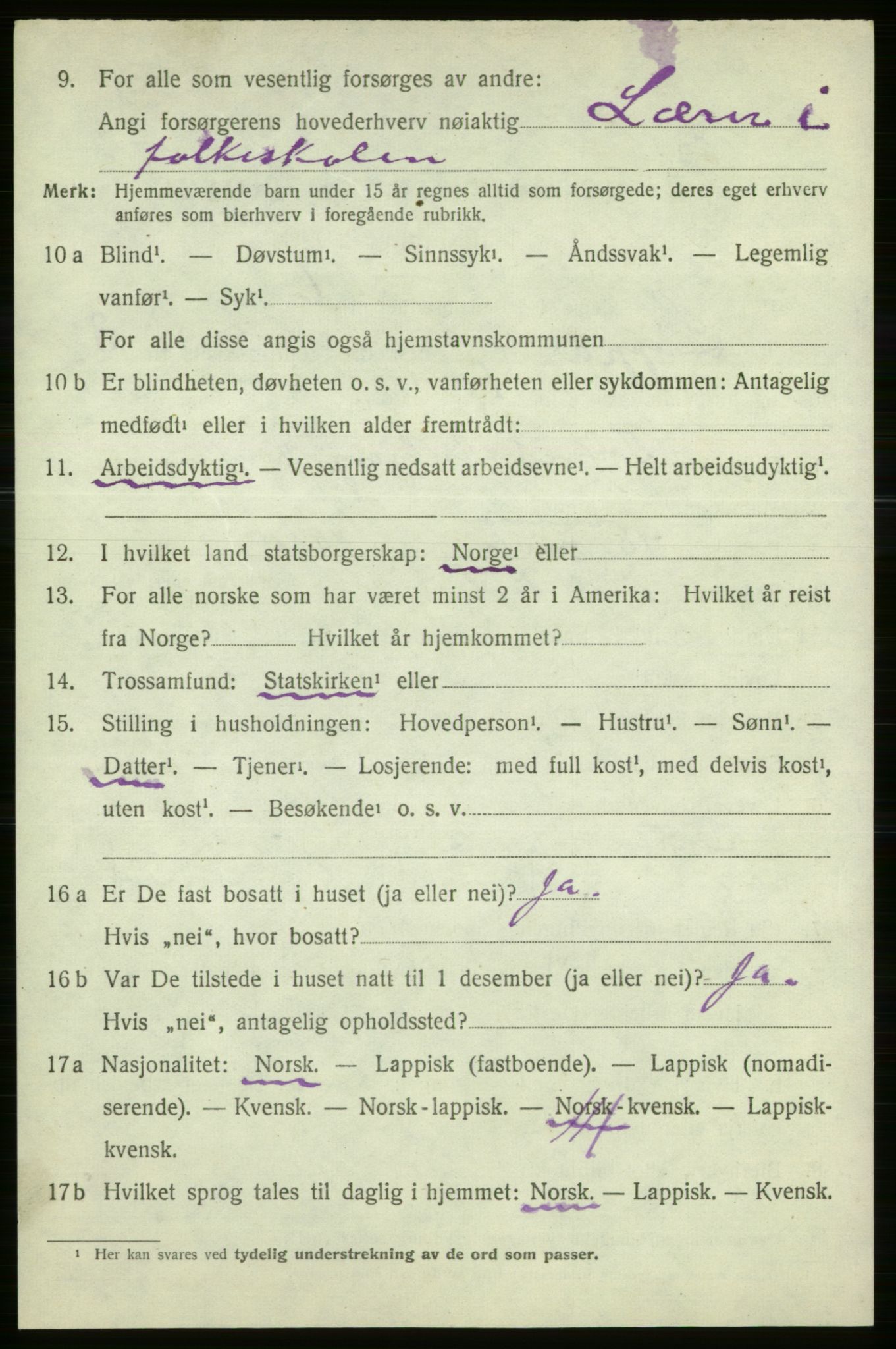 SATØ, 1920 census for Loppa, 1920, p. 1025