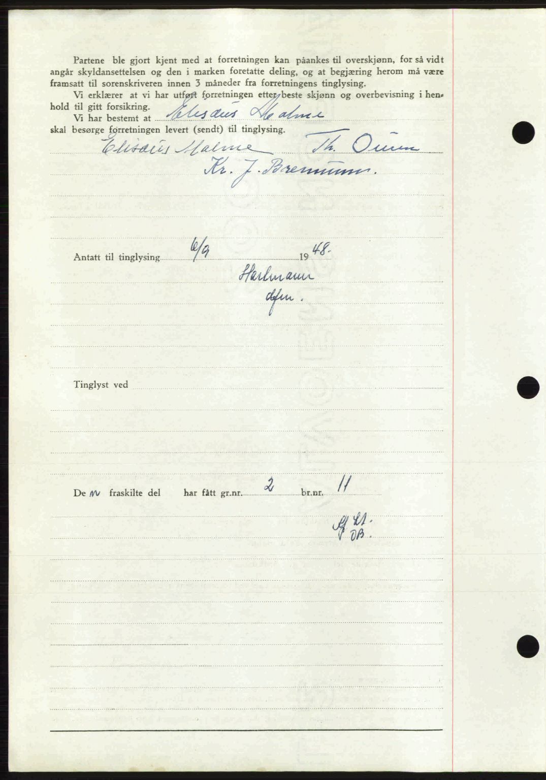Sør-Gudbrandsdal tingrett, SAH/TING-004/H/Hb/Hbd/L0022: Mortgage book no. A22, 1948-1948, Diary no: : 2041/1948