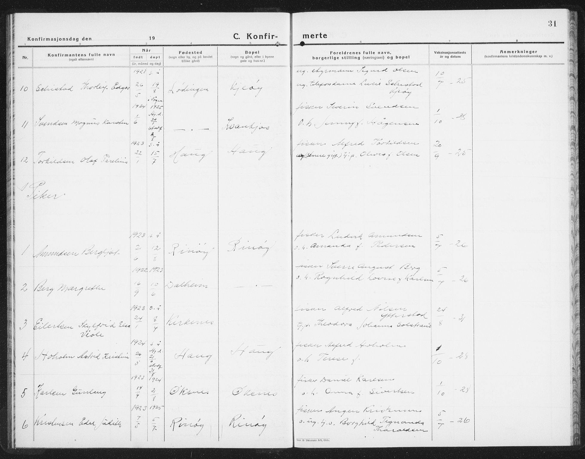 Ministerialprotokoller, klokkerbøker og fødselsregistre - Nordland, AV/SAT-A-1459/872/L1050: Parish register (copy) no. 872C06, 1932-1942, p. 31