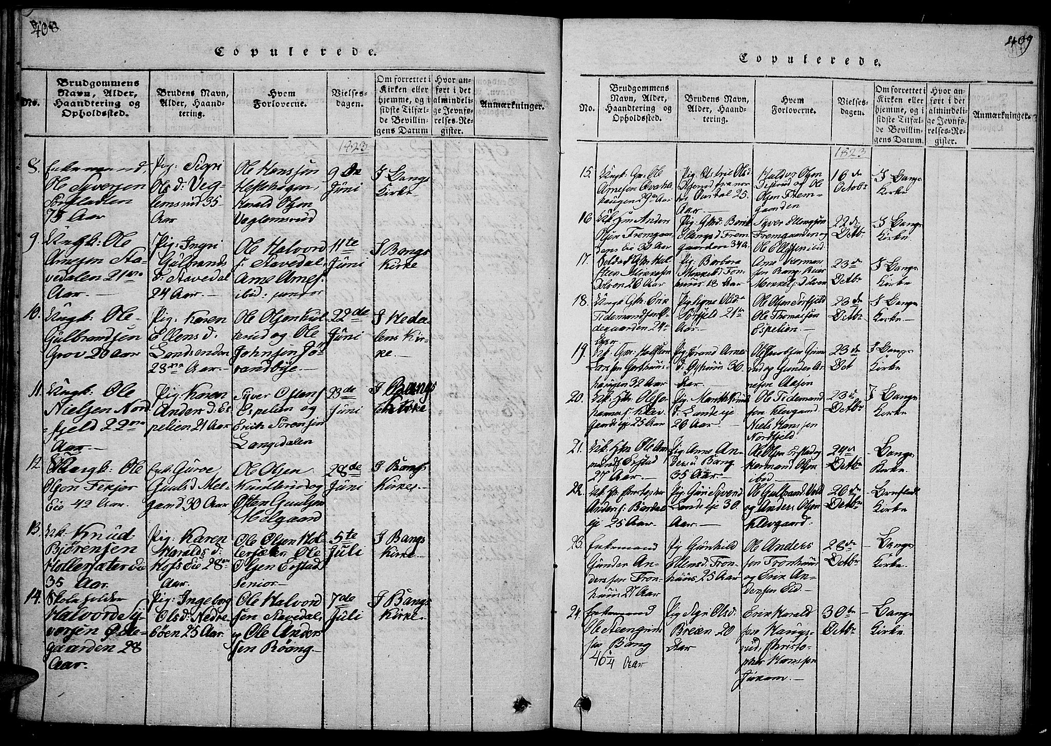 Sør-Aurdal prestekontor, SAH/PREST-128/H/Ha/Hab/L0001: Parish register (copy) no. 1, 1815-1826, p. 408-409