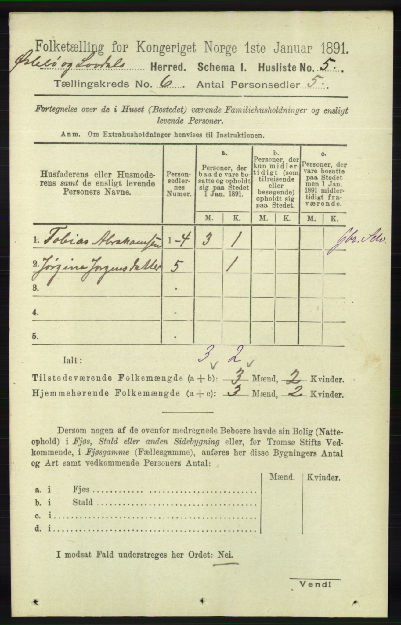 RA, 1891 census for 1021 Øyslebø og Laudal, 1891, p. 1648