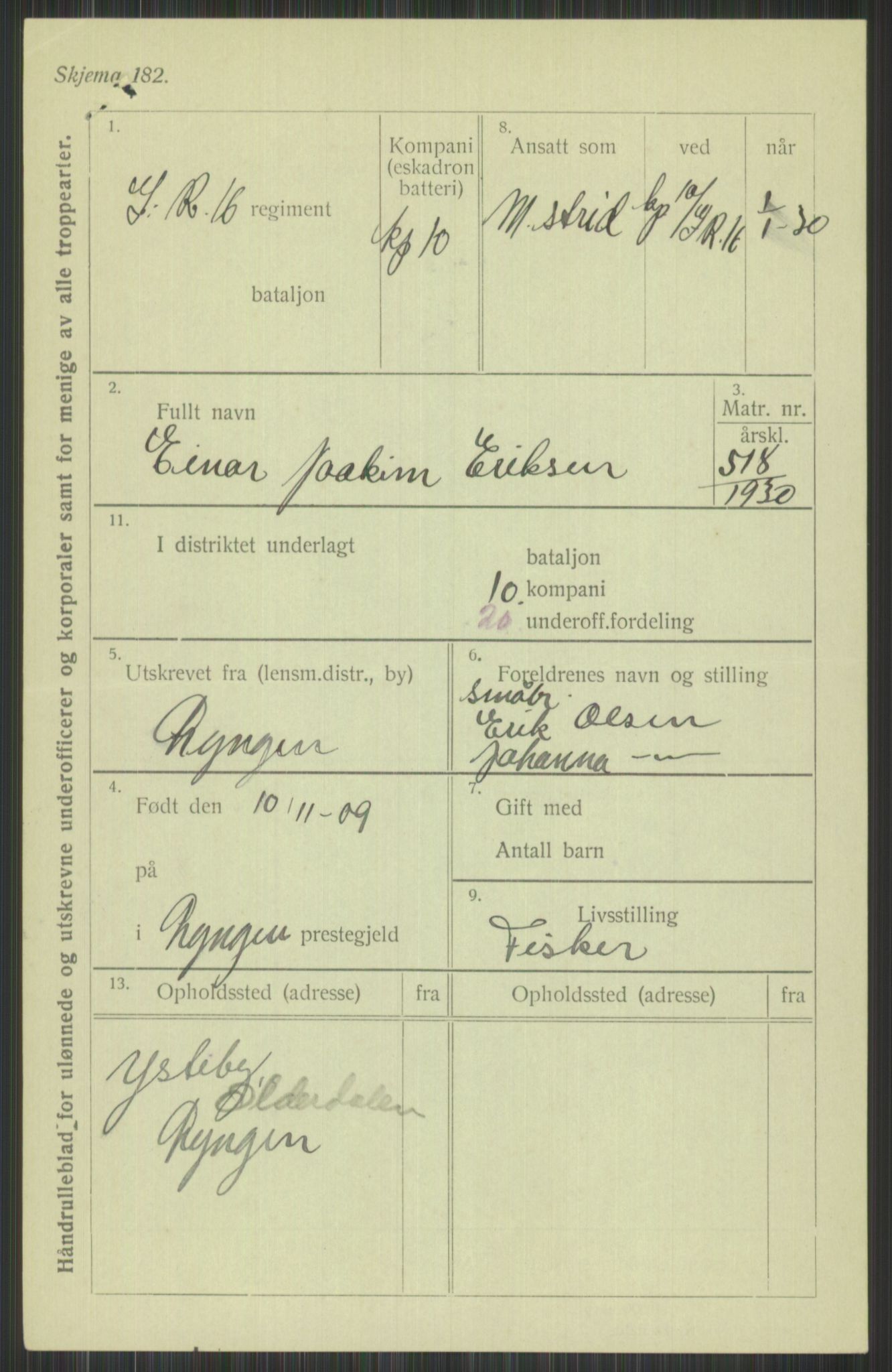 Forsvaret, Troms infanteriregiment nr. 16, AV/RA-RAFA-3146/P/Pa/L0014: Rulleblad for regimentets menige mannskaper, årsklasse 1930, 1930, p. 127