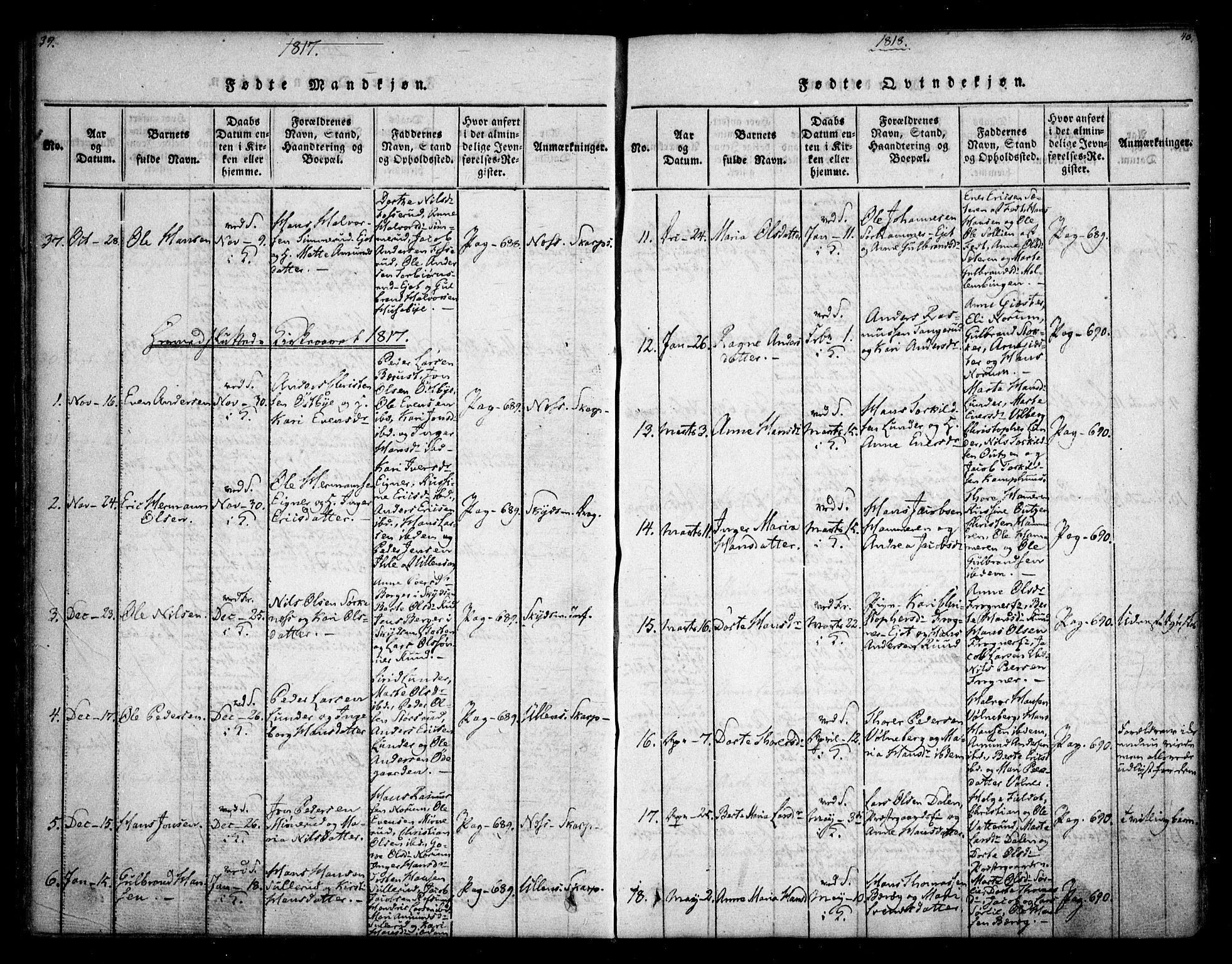 Sørum prestekontor Kirkebøker, AV/SAO-A-10303/F/Fa/L0003: Parish register (official) no. I 3, 1814-1829, p. 39-40