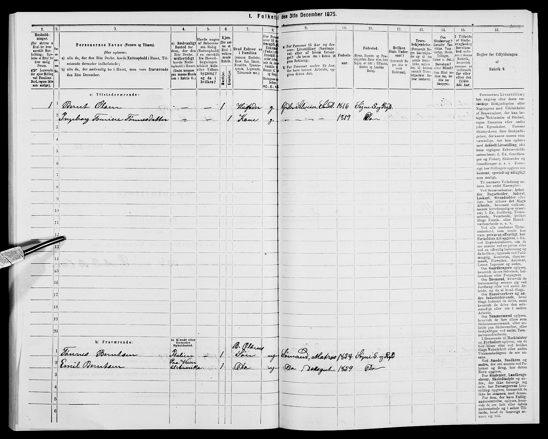 SAK, 1875 census for 1018P Søgne, 1875, p. 187