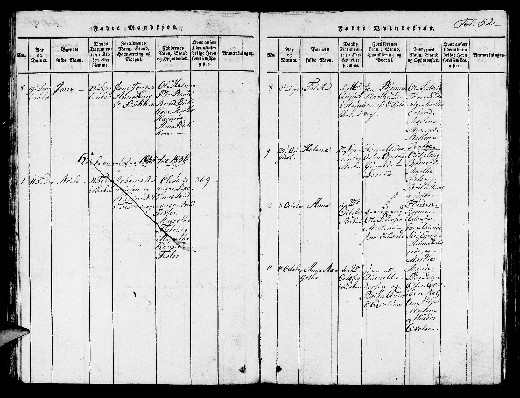 Hjelmeland sokneprestkontor, AV/SAST-A-101843/01/V/L0003: Parish register (copy) no. B 3, 1816-1841, p. 52