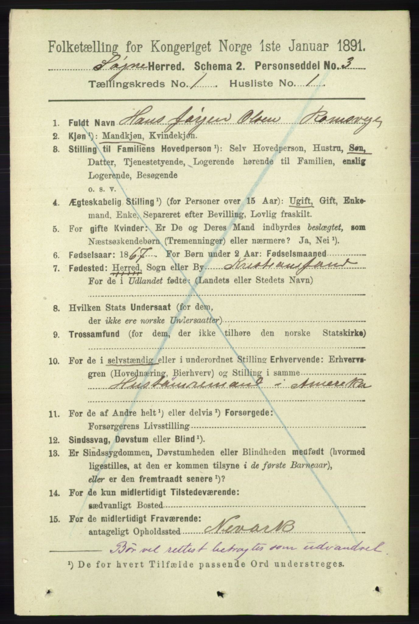 RA, 1891 census for 1018 Søgne, 1891, p. 66