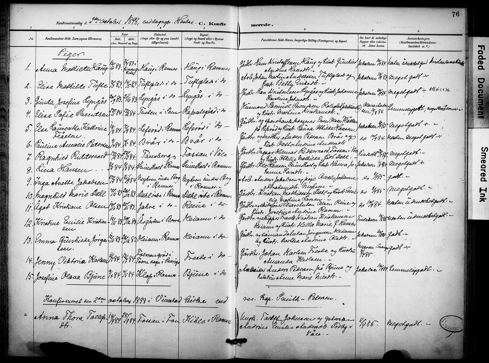 Ramnes kirkebøker, AV/SAKO-A-314/F/Fa/L0008: Parish register (official) no. I 8, 1896-1913, p. 76