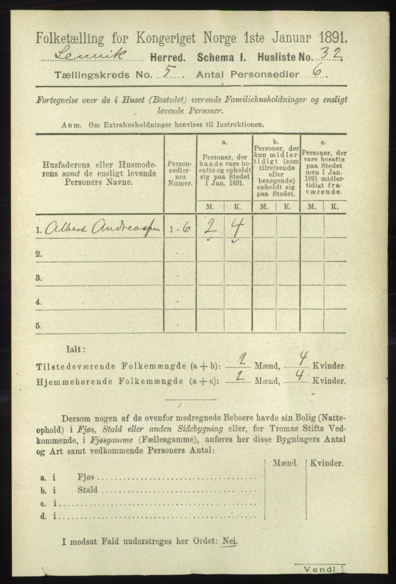 RA, 1891 census for 1931 Lenvik, 1891, p. 2491