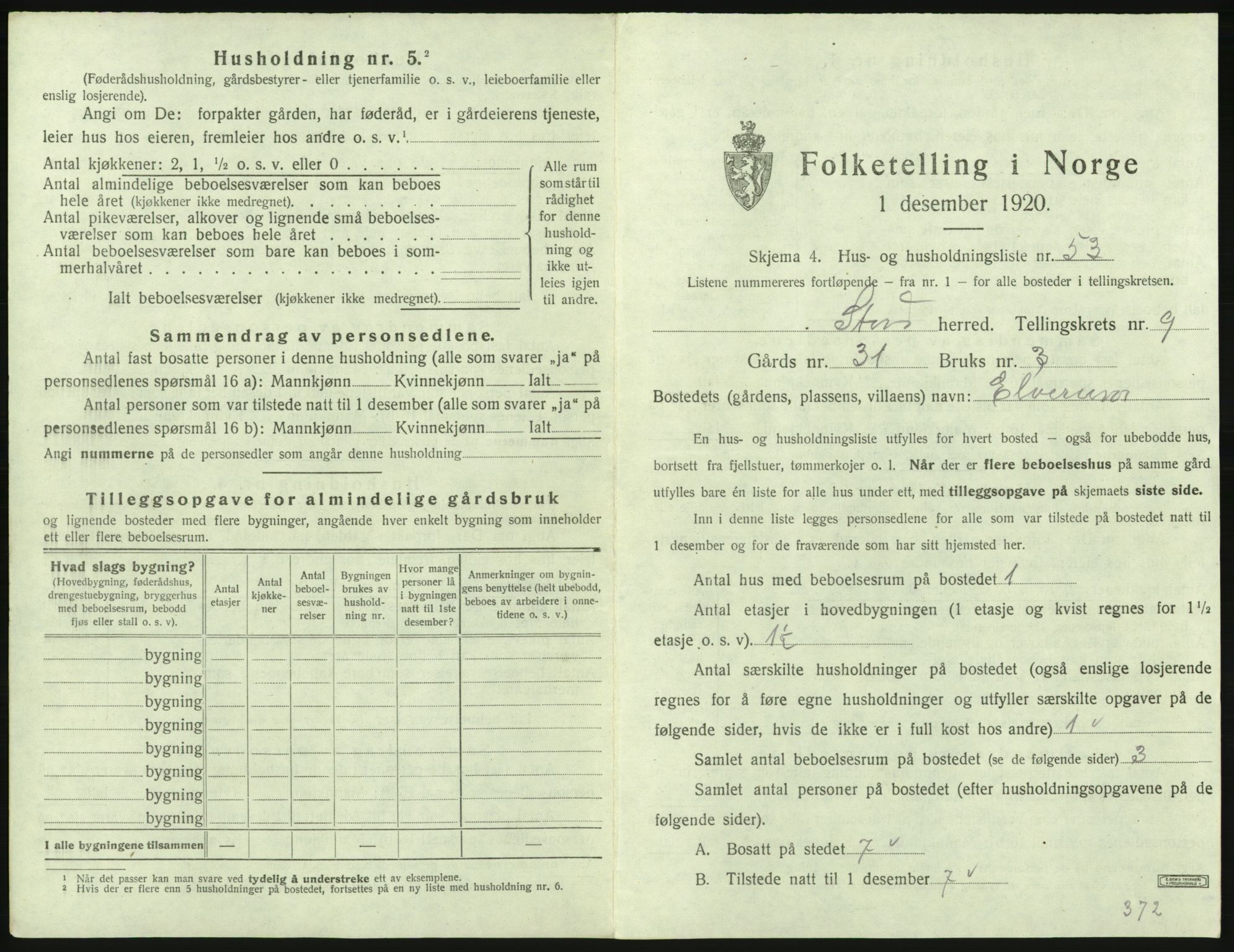 SAB, 1920 census for Stord, 1920, p. 631