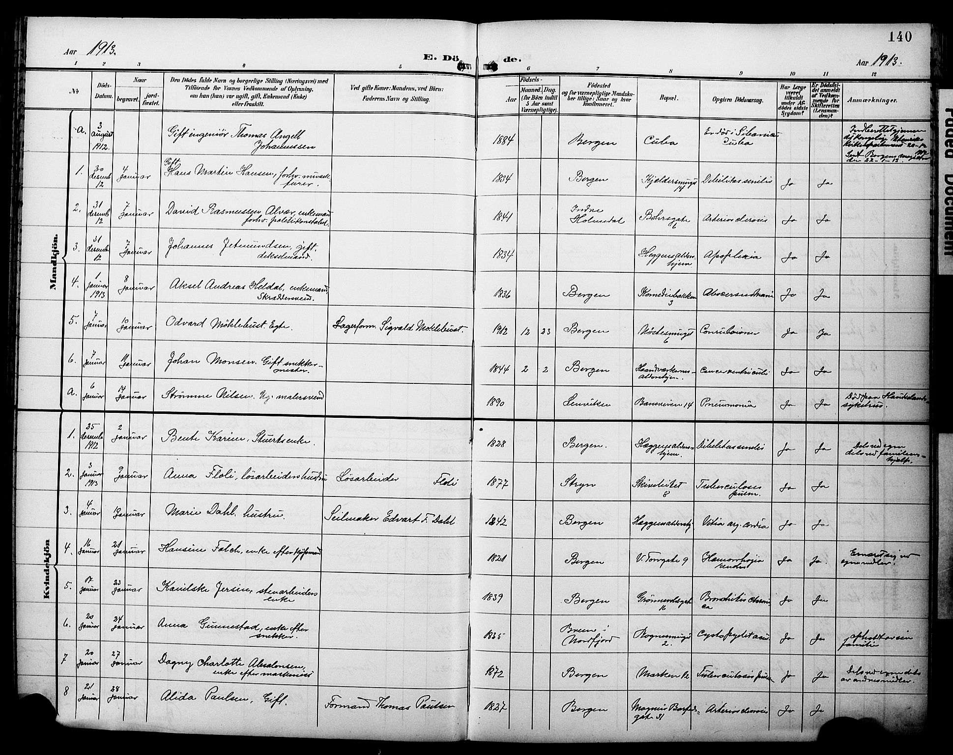 Domkirken sokneprestembete, SAB/A-74801/H/Hab/L0042: Parish register (copy) no. E 6, 1900-1929, p. 140