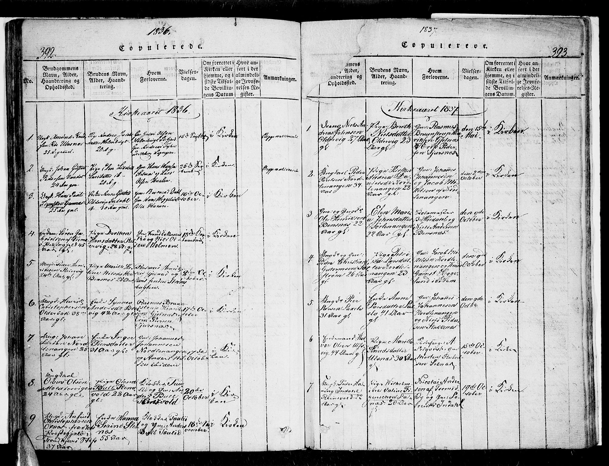 Karlsøy sokneprestembete, AV/SATØ-S-1299/H/Ha/Haa/L0002kirke: Parish register (official) no. 2, 1823-1842, p. 392-393