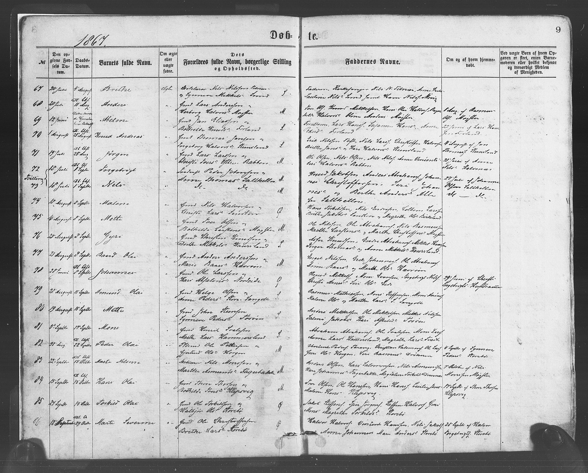 Sund sokneprestembete, AV/SAB-A-99930: Parish register (official) no. A 15, 1867-1881, p. 9