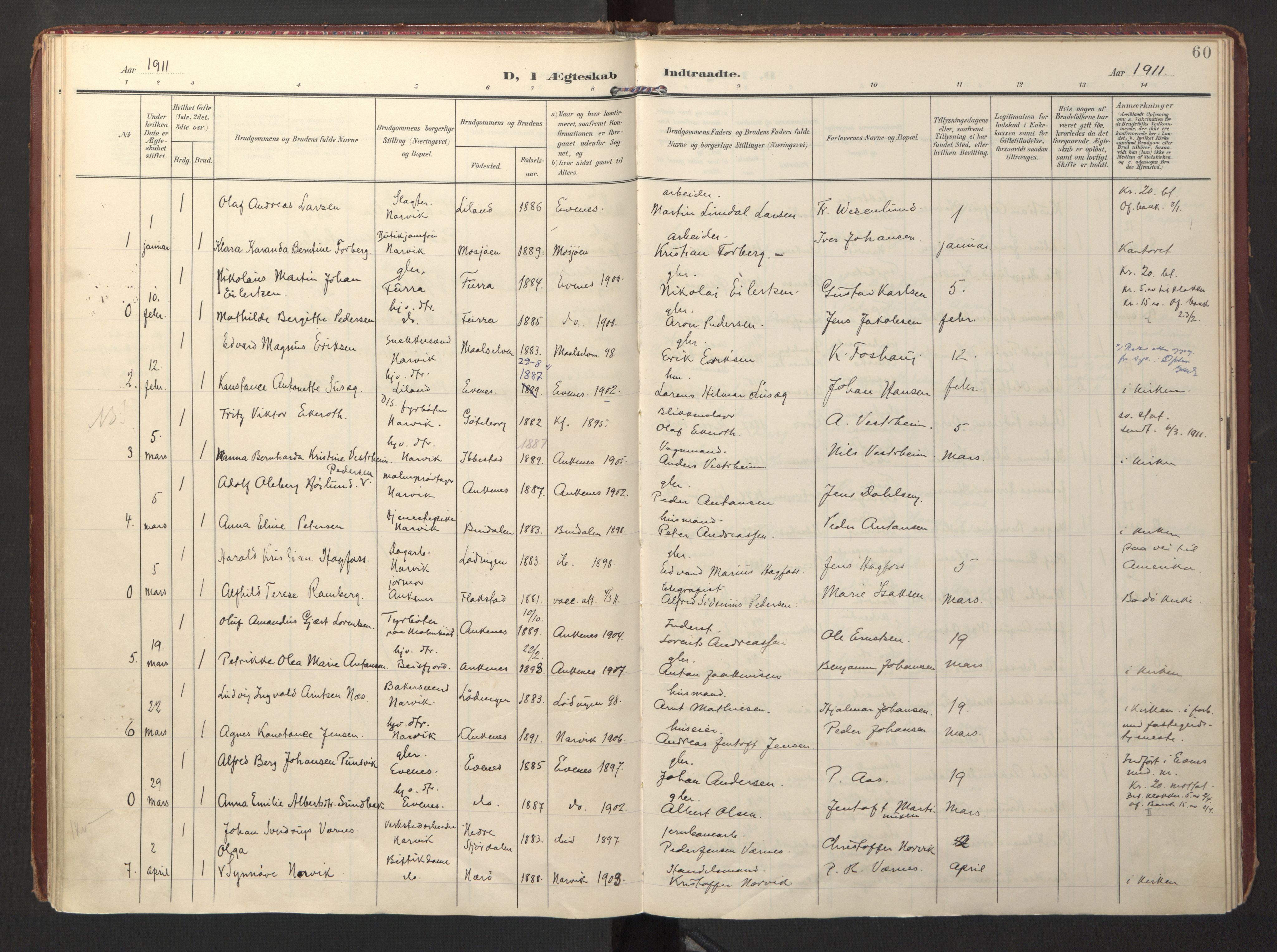 Ministerialprotokoller, klokkerbøker og fødselsregistre - Nordland, SAT/A-1459/871/L0999: Parish register (official) no. 871A15, 1902-1917, p. 60