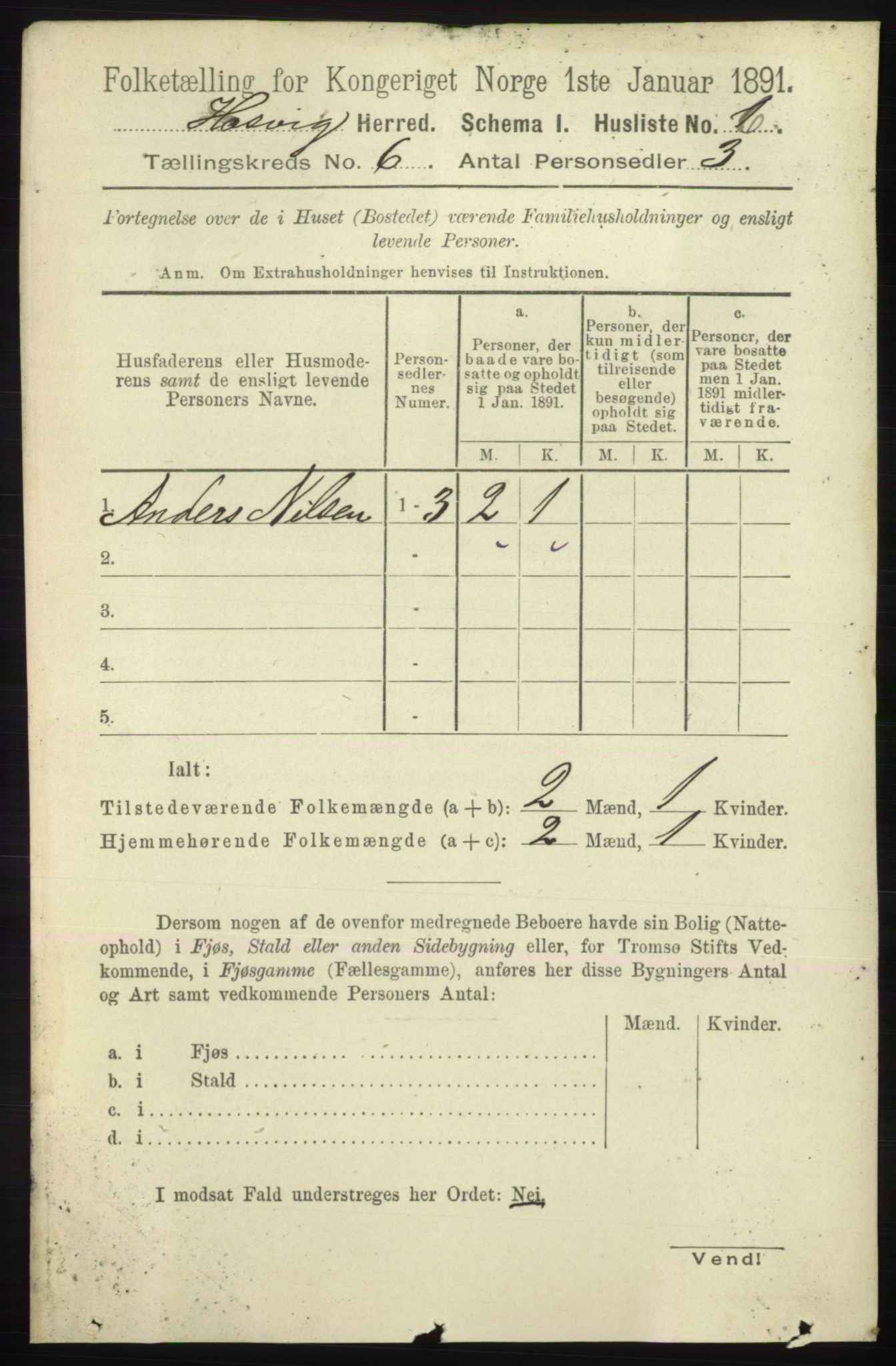 RA, 1891 census for 2015 Hasvik, 1891, p. 860