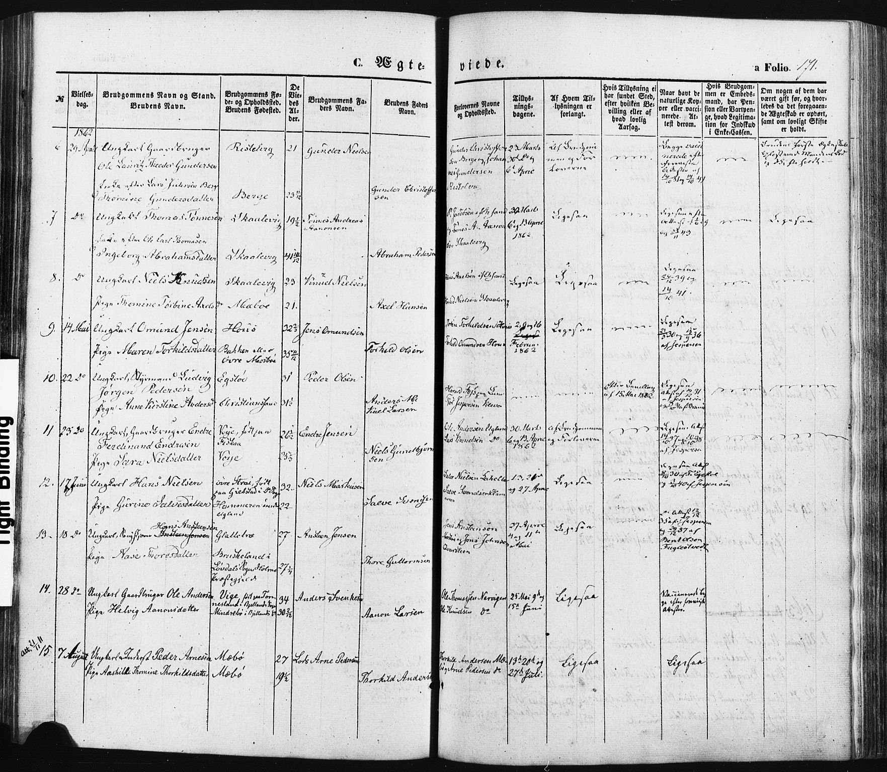 Oddernes sokneprestkontor, SAK/1111-0033/F/Fa/Faa/L0007: Parish register (official) no. A 7, 1851-1863, p. 171