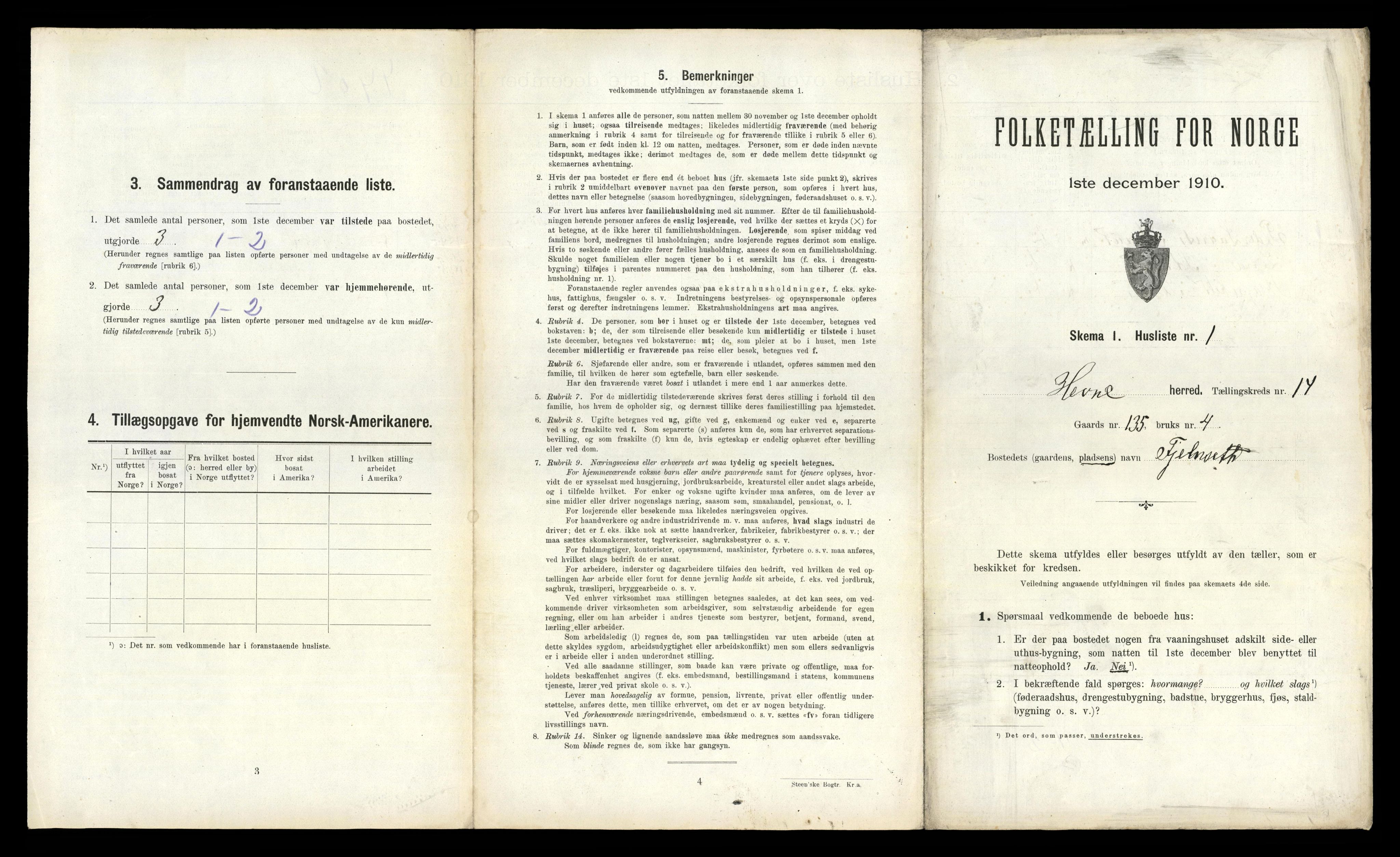 RA, 1910 census for Hemne, 1910, p. 1653