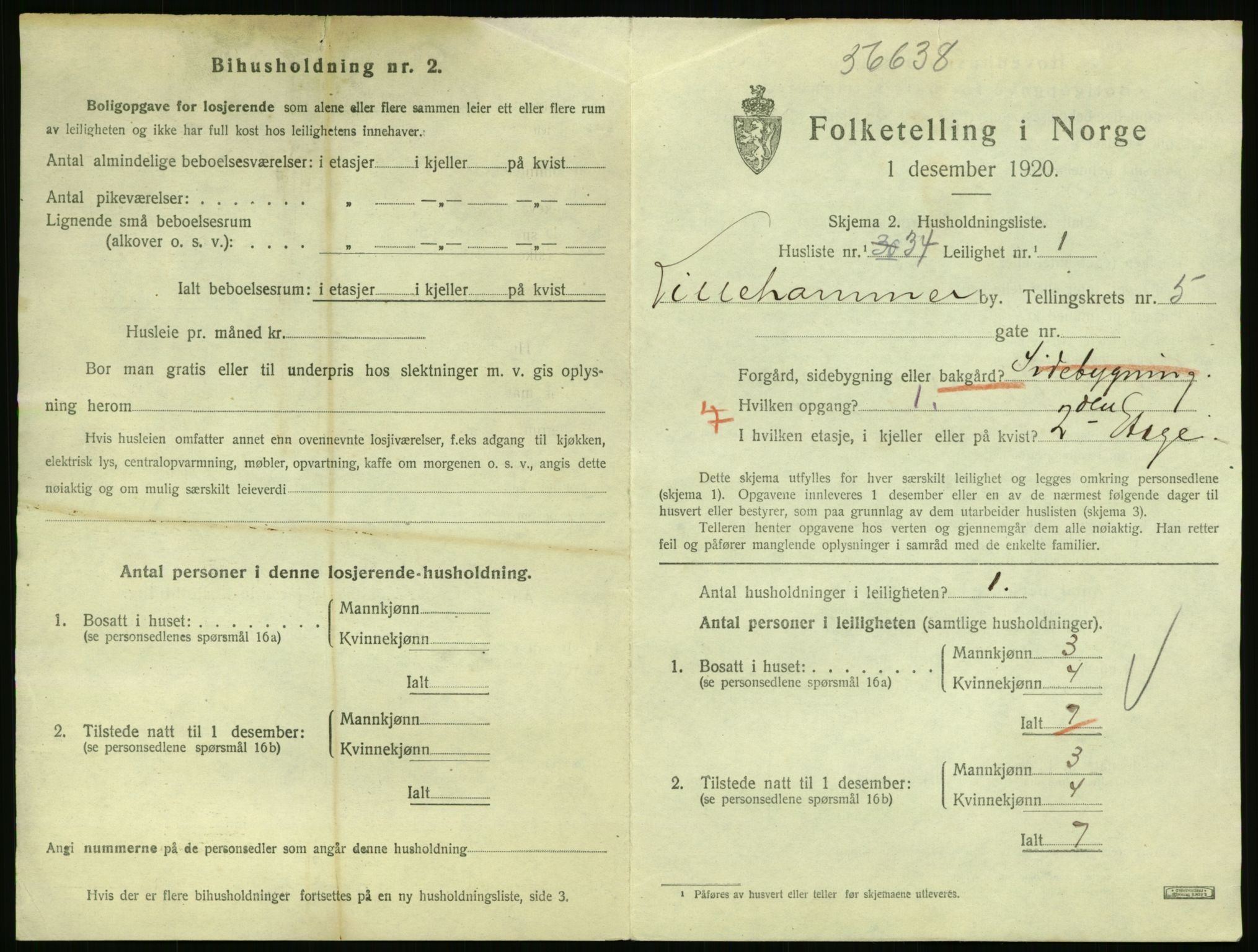 SAH, 1920 census for Lillehammer, 1920, p. 2316