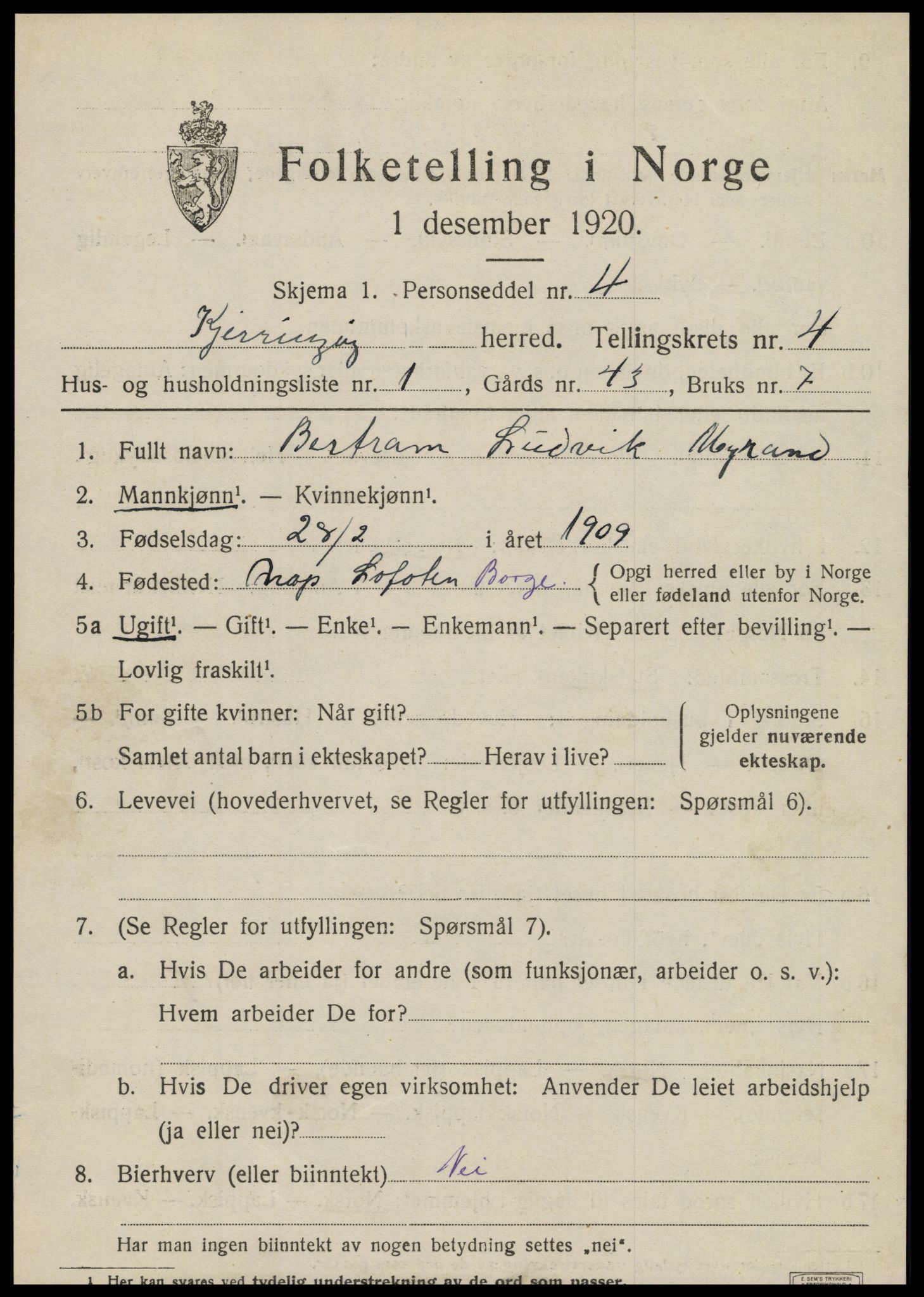 SAT, 1920 census for Kjerringøy, 1920, p. 1831