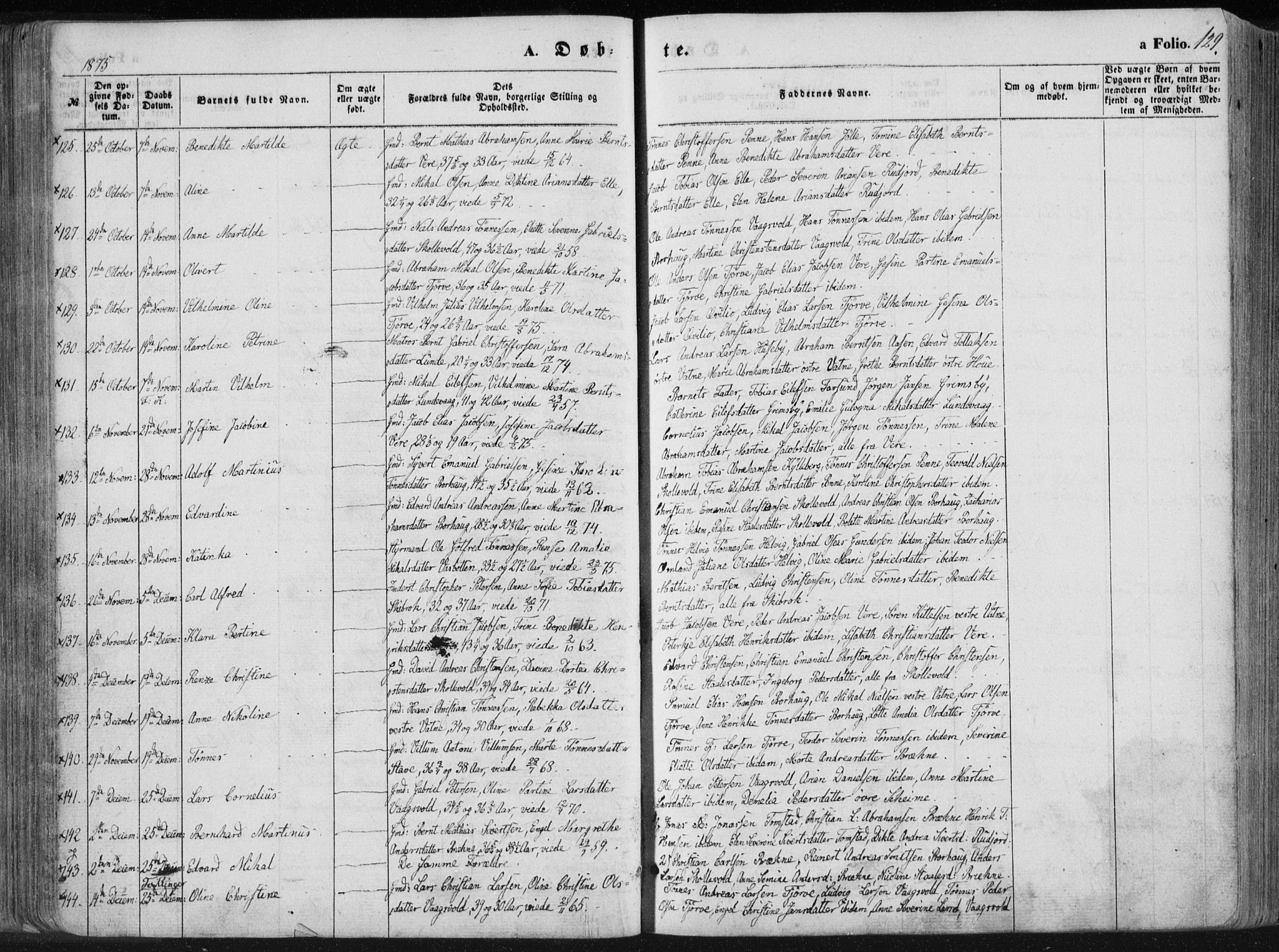 Lista sokneprestkontor, AV/SAK-1111-0027/F/Fa/L0011: Parish register (official) no. A 11, 1861-1878, p. 129