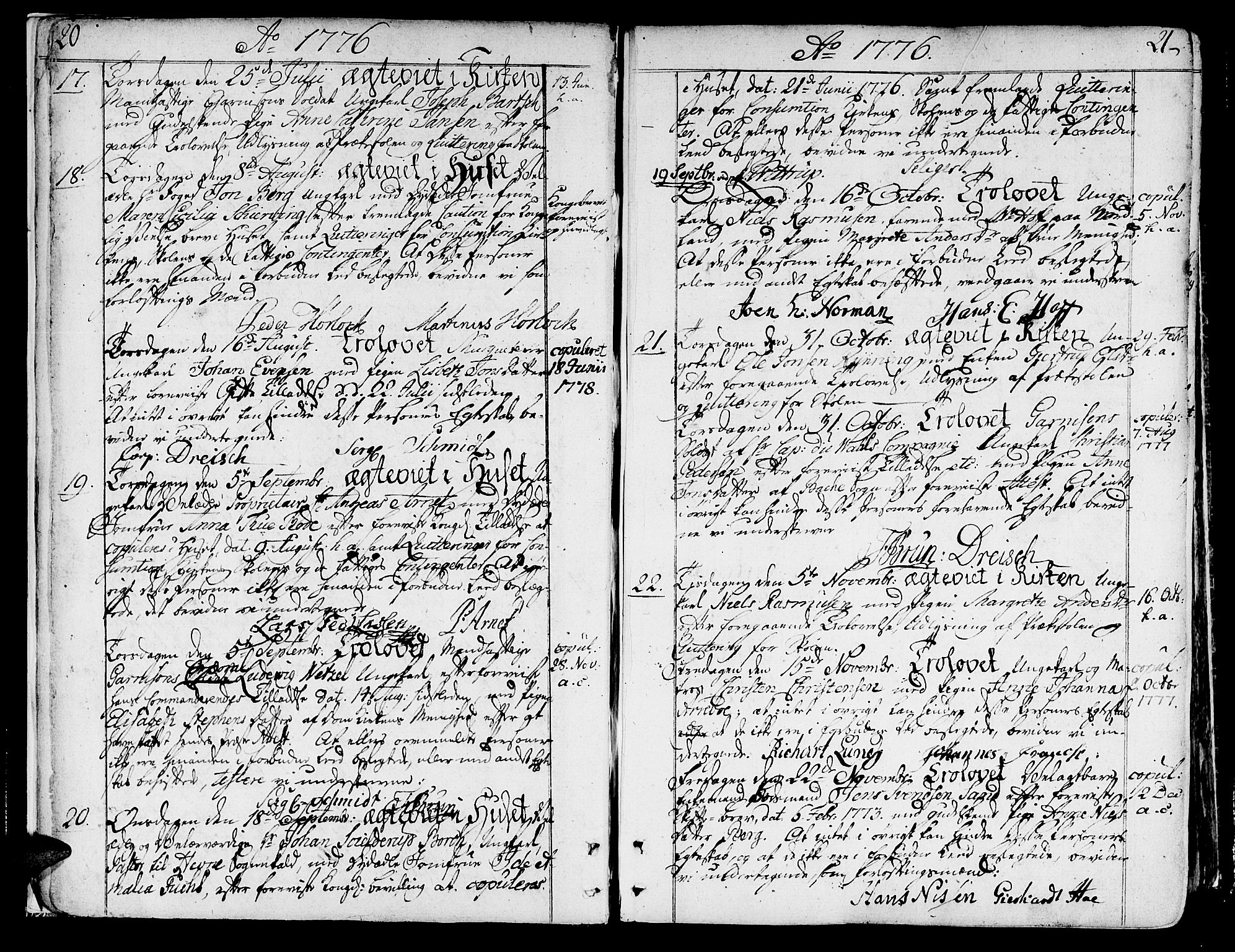 Ministerialprotokoller, klokkerbøker og fødselsregistre - Sør-Trøndelag, SAT/A-1456/602/L0105: Parish register (official) no. 602A03, 1774-1814, p. 20-21