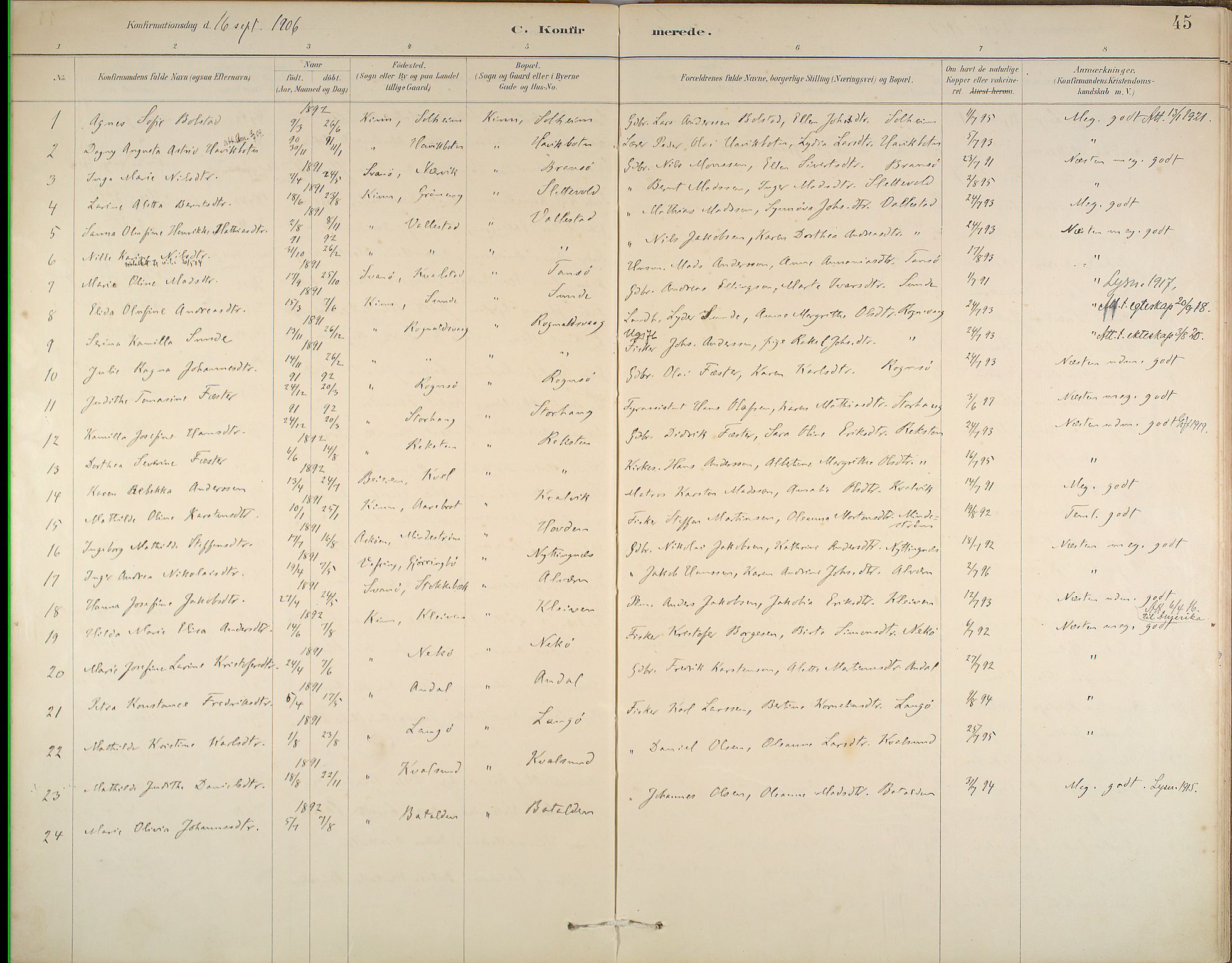 Kinn sokneprestembete, SAB/A-80801/H/Haa/Haab/L0006: Parish register (official) no. B 6, 1883-1925, p. 45